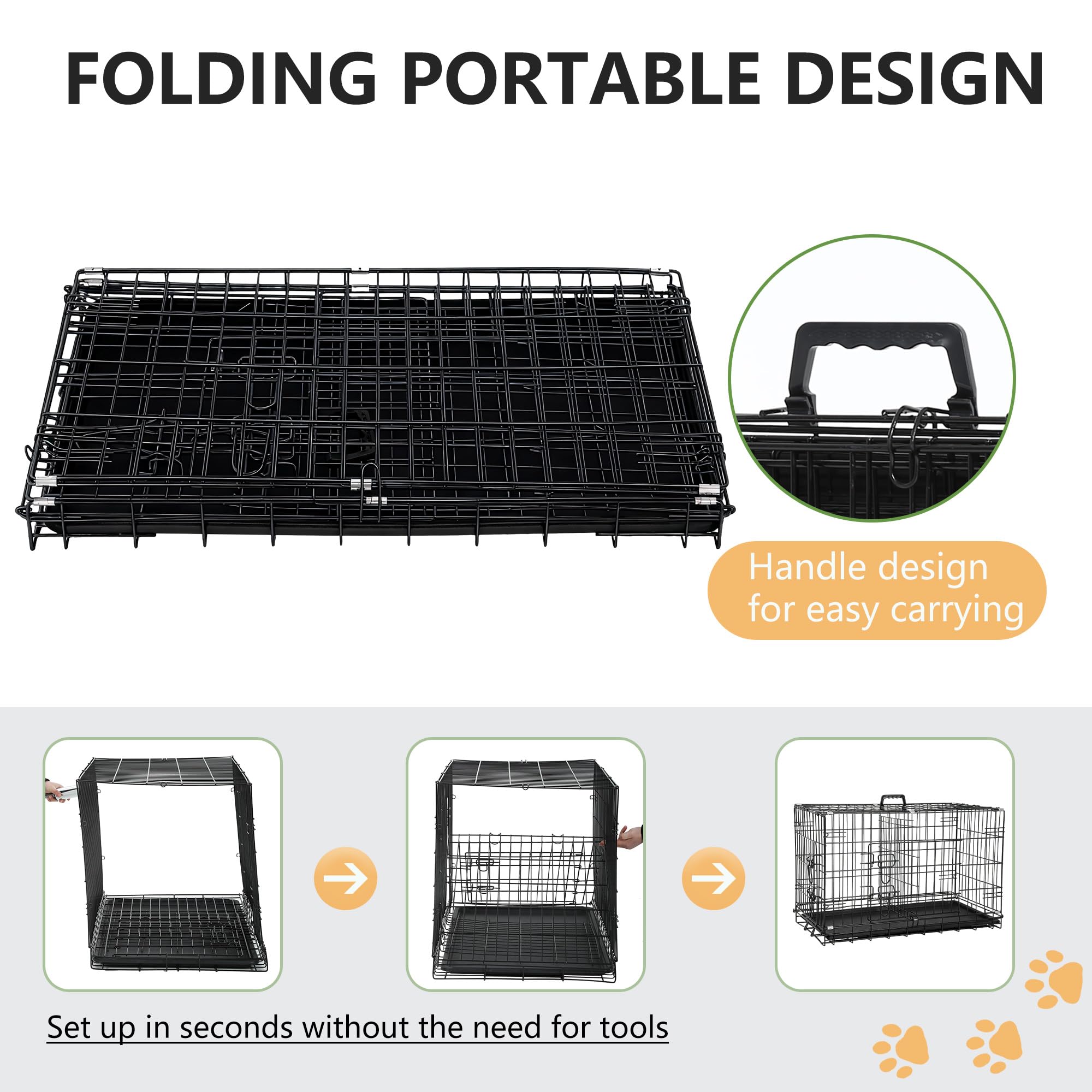 FDW 30-Inch Dog Crate Pet Cage with Metal Folding Design Plastic Tray Indoor Outdoor Dog Kennel Cage for Small and Medium Dogs,D