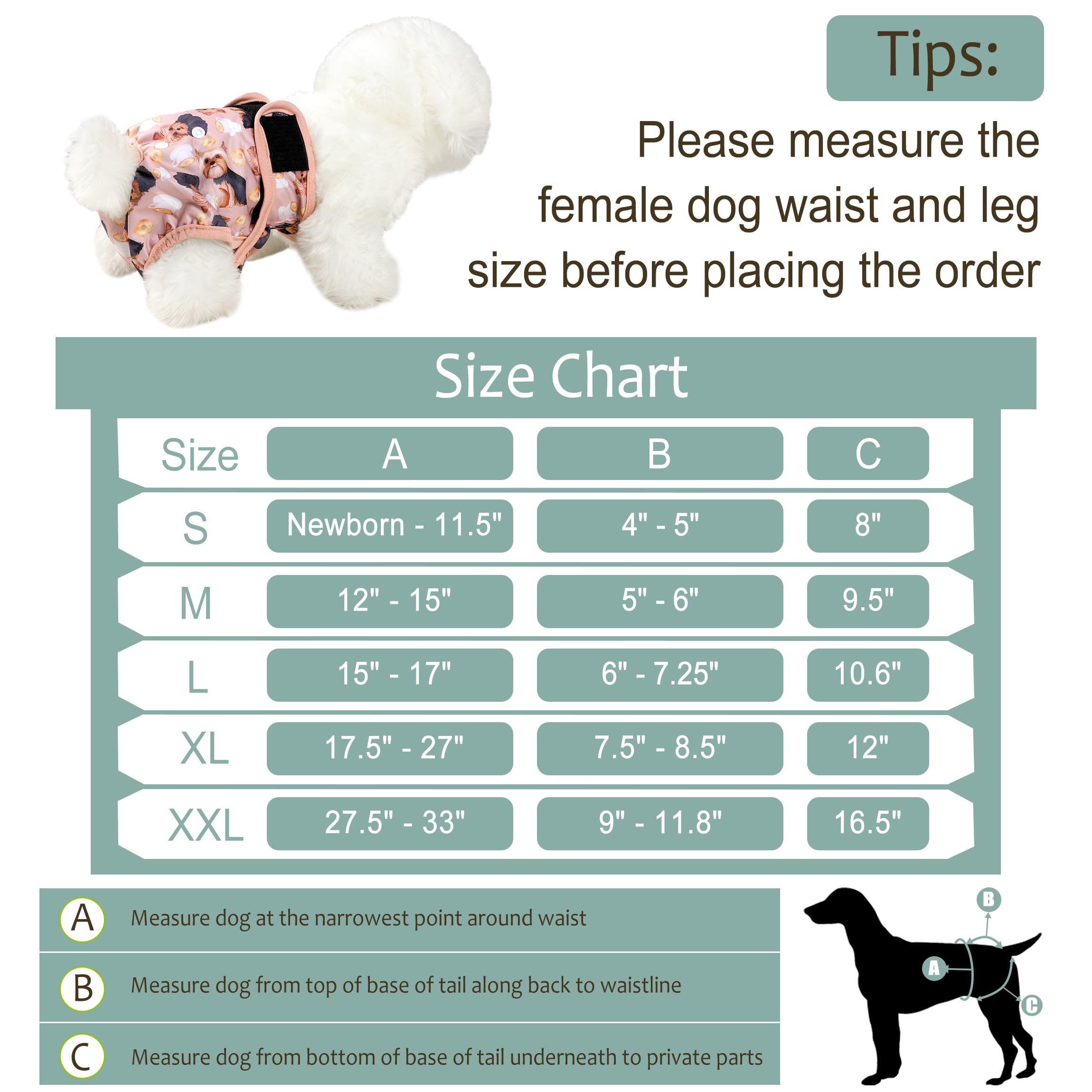 Grecle Dog Diapers Female(3 Pack) - No Leak Reusable Diapers For Doggy Female In Period - Highly Absorbent Dog Heat Panties With Adjustable Snaps Cute Dogs Xl