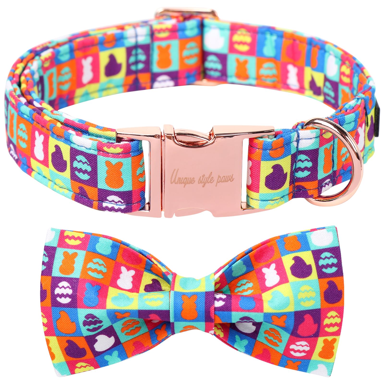 Unique Style Paws Easter Dog Collar With Bow Colorful Egg Dog Collar Bowtie Collar For Large Medium Small Dogs
