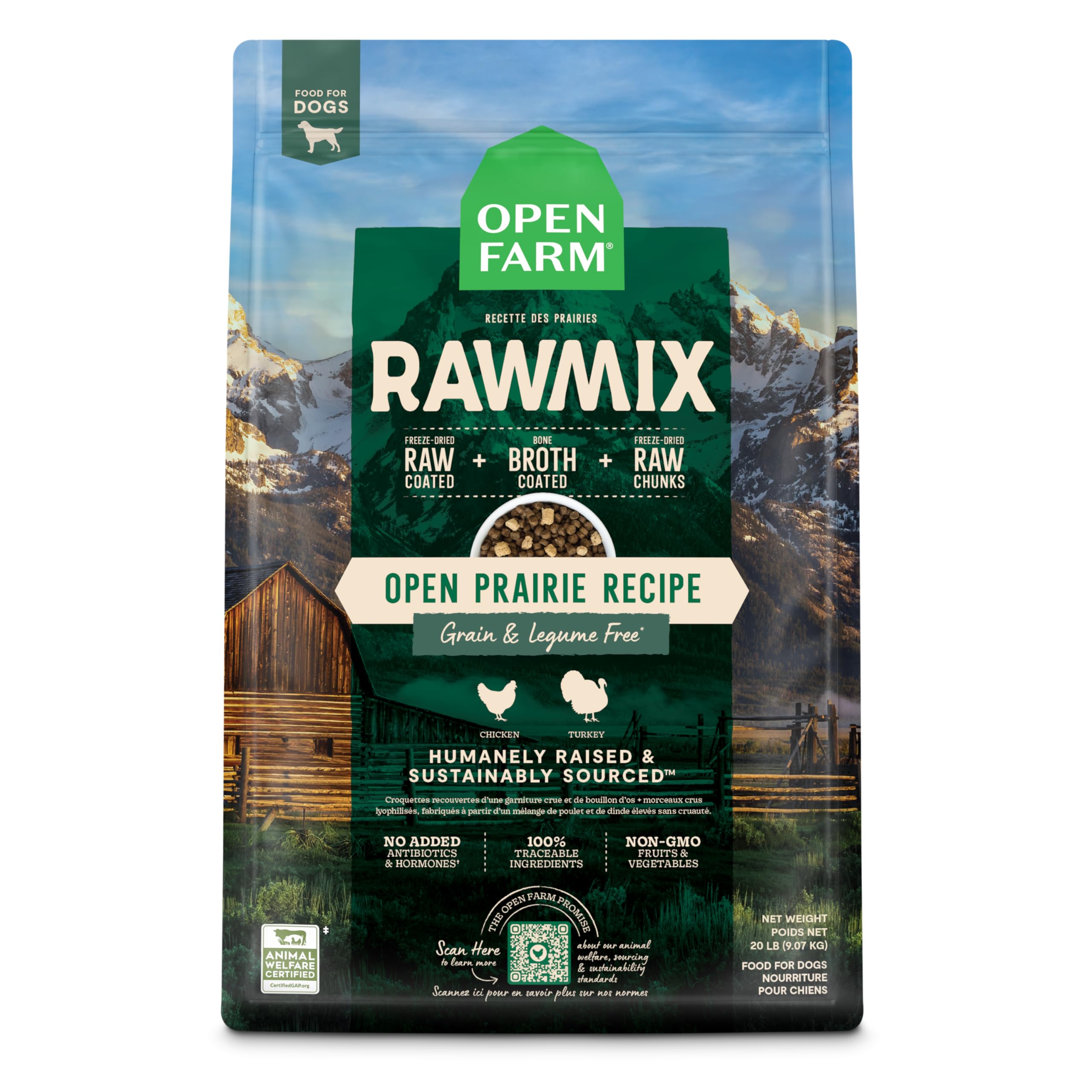 Open Farm RawMix Grain-Free Prairie Recipe for Dogs, Includes Kibble, Bone Broth, and Freeze Dried Raw, Inspired by The Wild, Hu