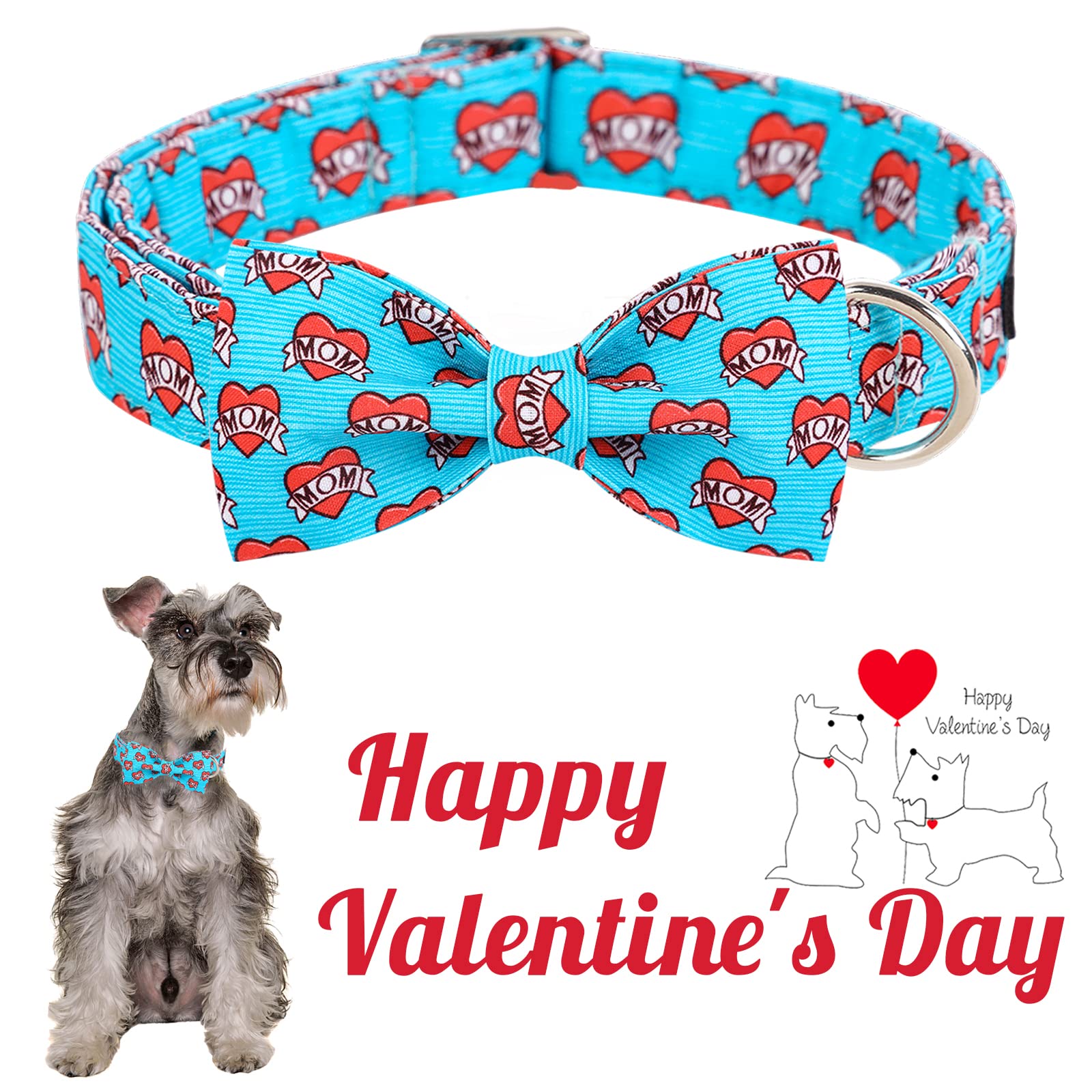 Unique Style Paws Valentine'S Dog Collar With Bow Tie Blue Heart Puppy Collar For Small Medium Large Boys Girls-L