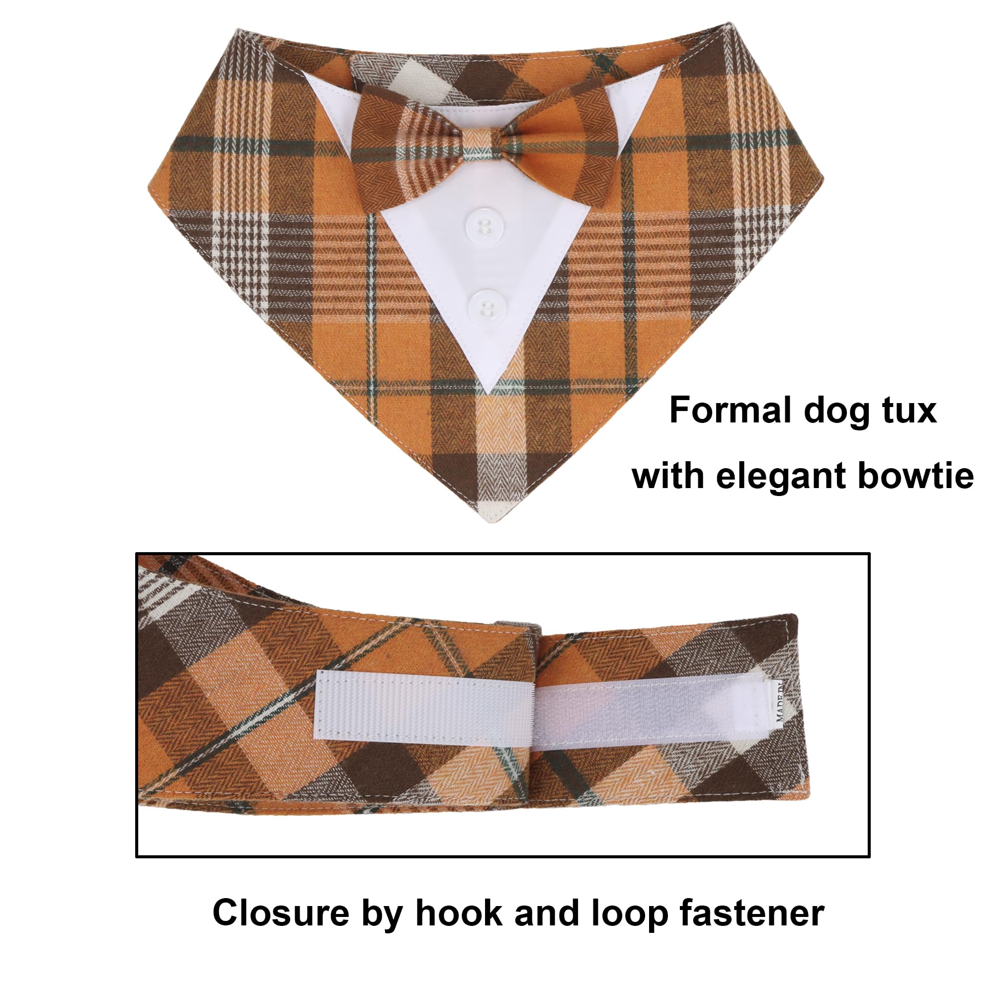 Adoggygo Fall Dog Tuxedo Bandana, Orange Plaid Dog Tux Collar With Bowtie Adjustable Dog Halloween Thanksgiving Formal Costume For Large And Extra Large Dogs Pets (Xl, Fall)