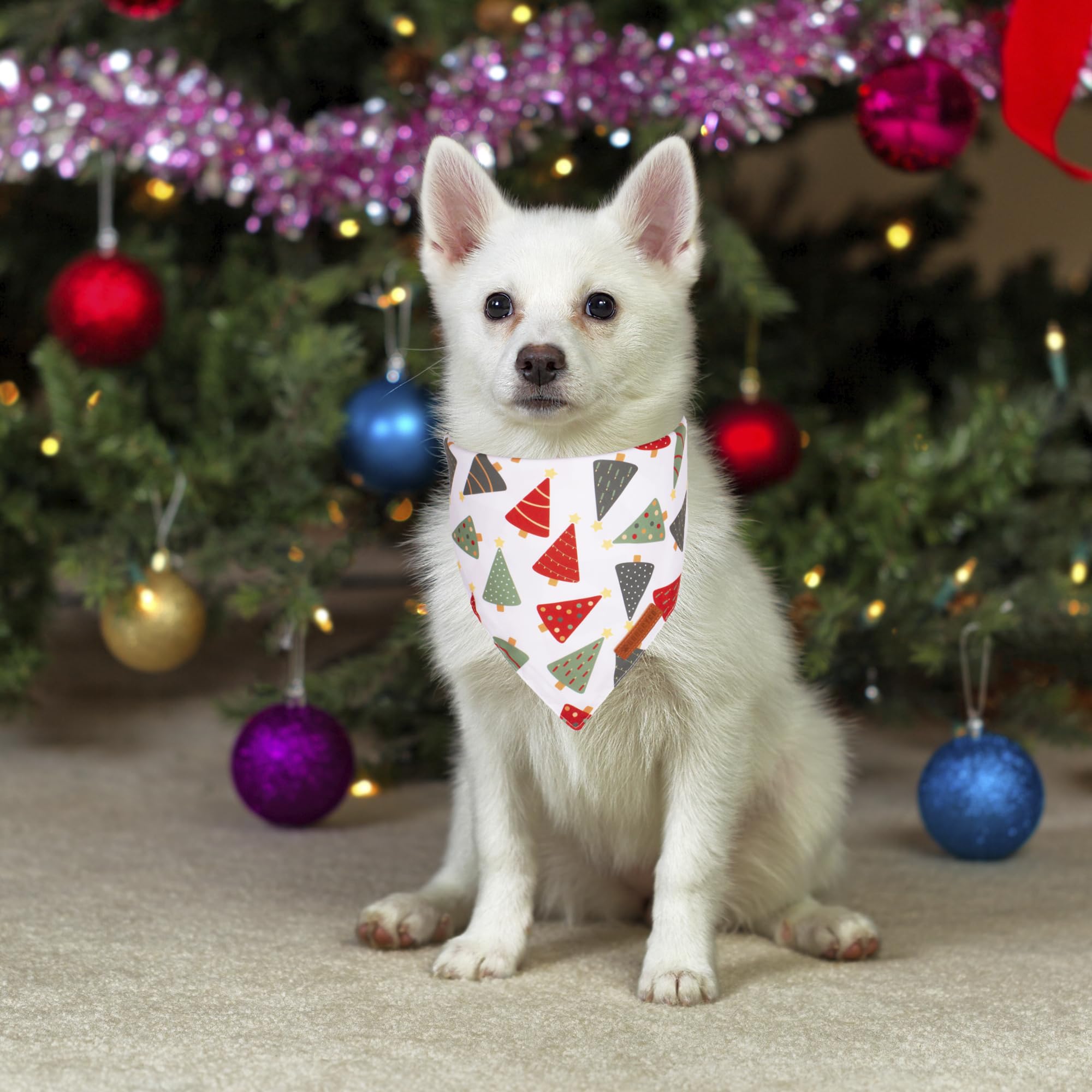 Adoggygo Christmas Dog Bandanas, Xmas Tree Candy Scarf, Premium Durable Fabric, White Christmas Bandanas For Small Dogs Pets (Sm