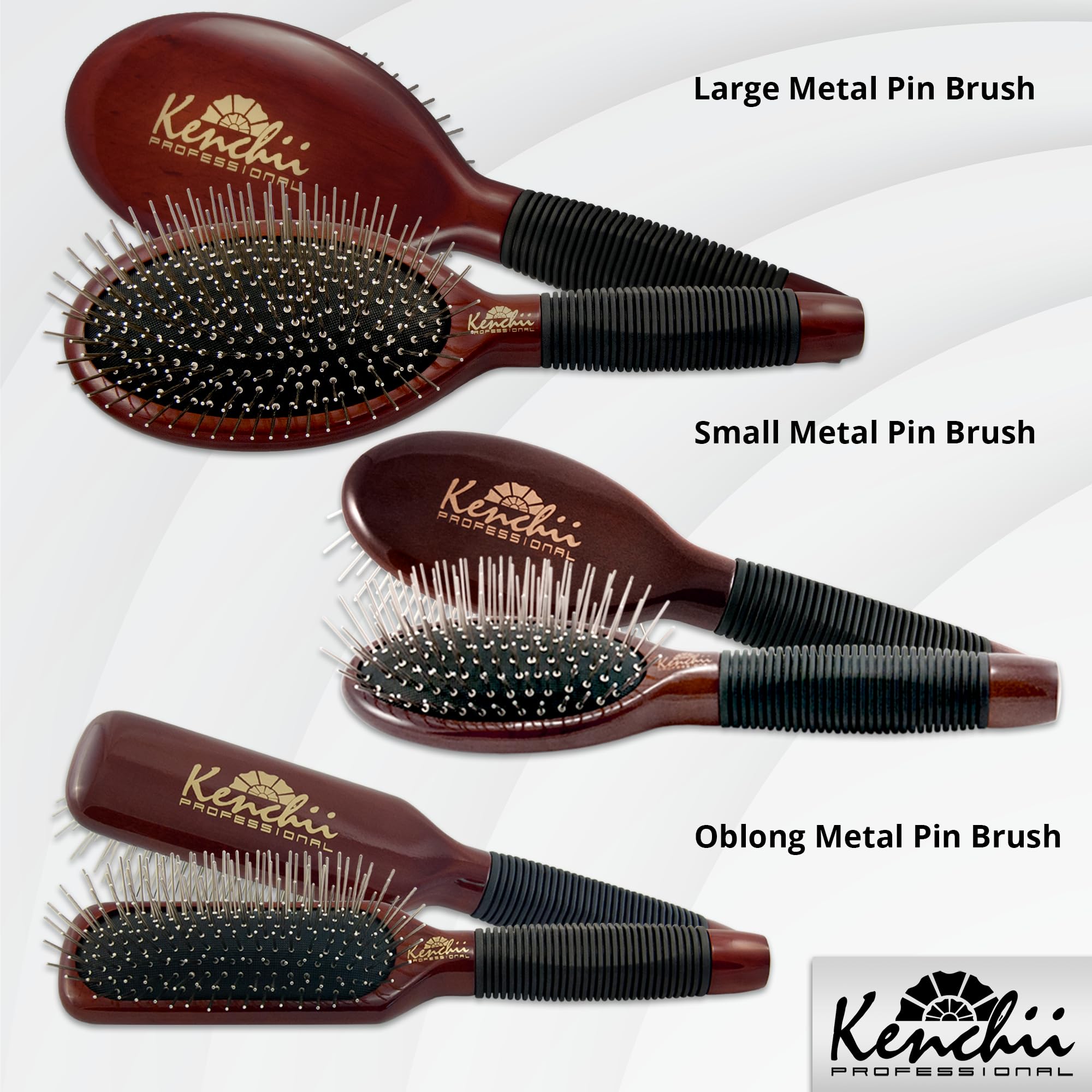 Kenchii Pet Grooming Metal Pin Brush - Solid Wood, Non-Slip Grip, Oblong Size for Long/Short Haired Pets, Berry Color