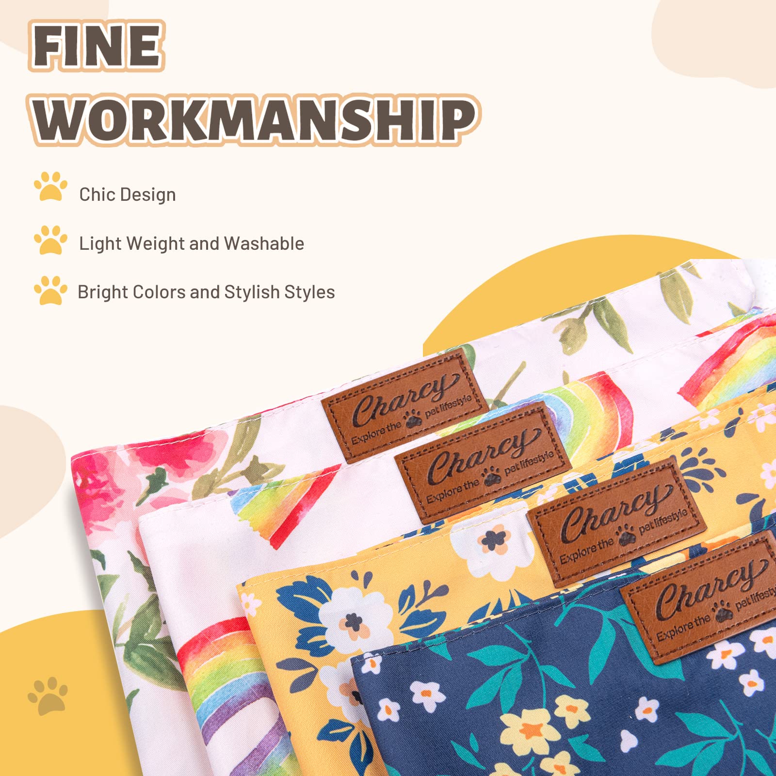 Charcy Dog Bandanas 4 Pack, Fall Bandana Boy Girl For Holiday Birthday, Adjustable Durable Scarf, Unique Design - Rainbow Triang