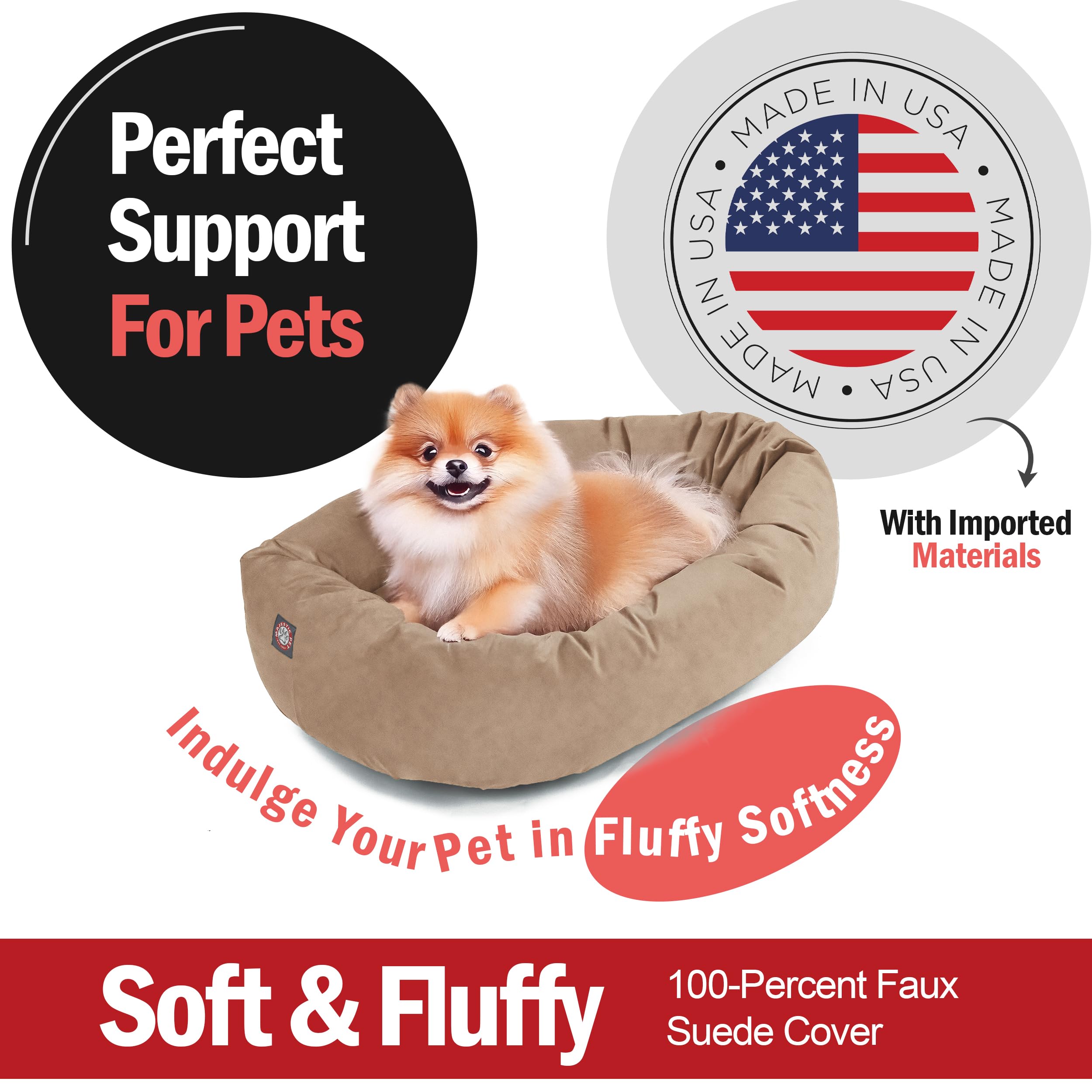 Majestic Pet 24 Inch Suede Shredded Memory Foam Mix Calming Small Dog Bed Washable 24 x 19 x 7 (Inch) - Cozy Soft Round Donut Do