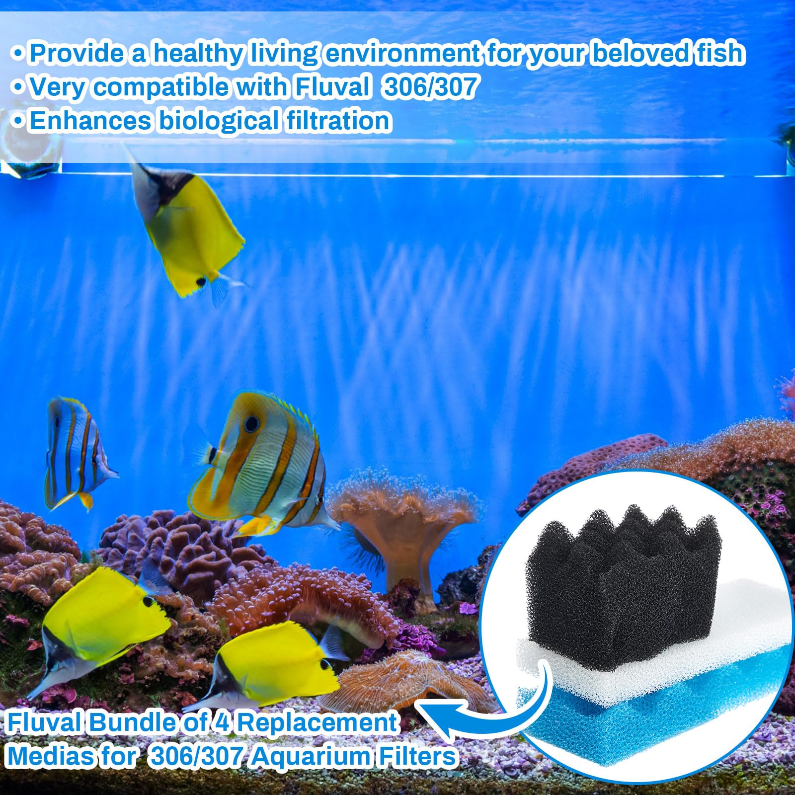 Threlaco 18 Pcs Foam Filter Media Replacement Kit Compatible With Fluval 306/307 Bio Foam Aquarium Filters Part For Freshwater S