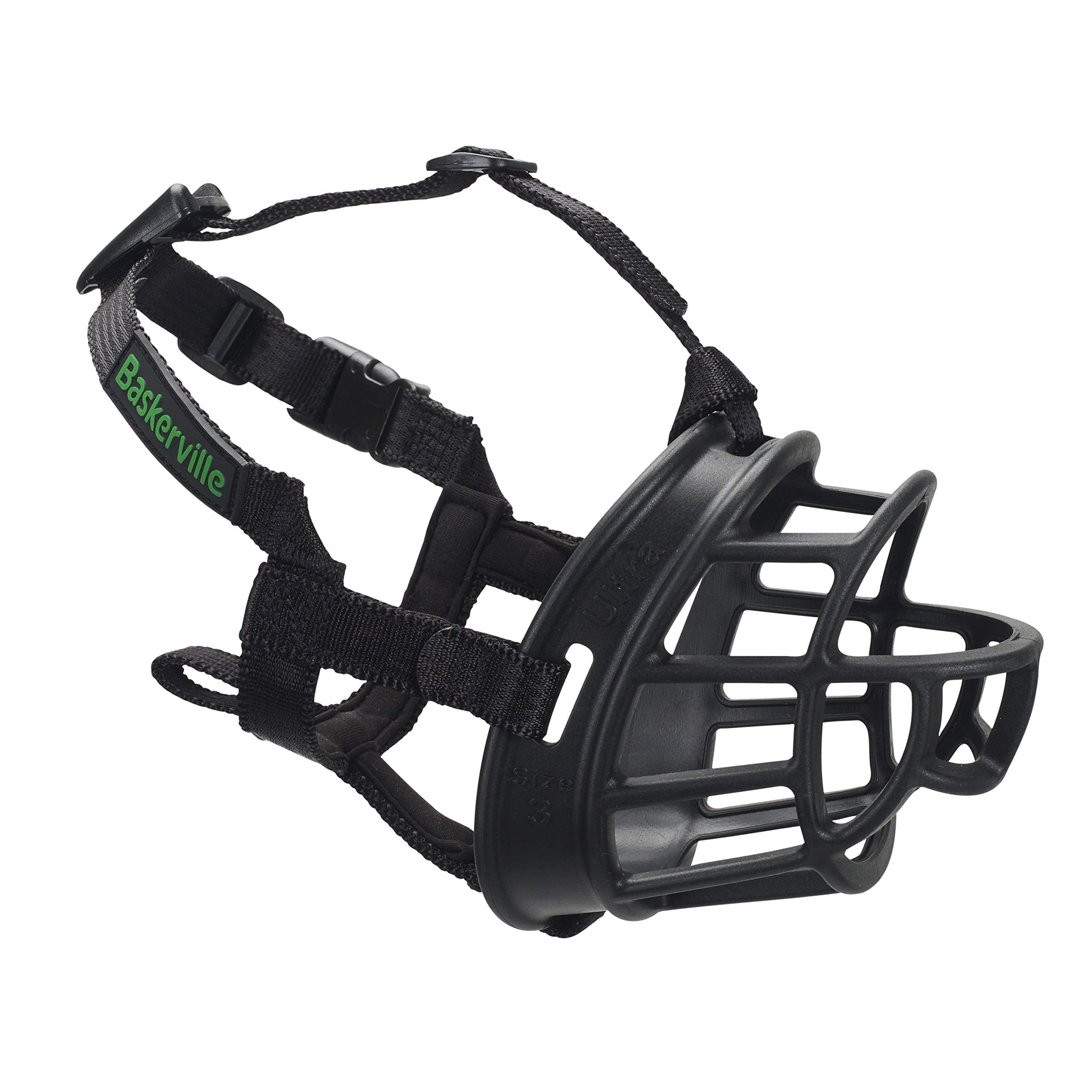 Baskerville Ultra Muzzle - Patented Humane Design, Breathable, Dog Can Pant And Drink, Adjustable, Padded, Dog Training Muzzle For Large Dogs, Prevents Biting, Wildlife Scavenging (Size 6, Black)