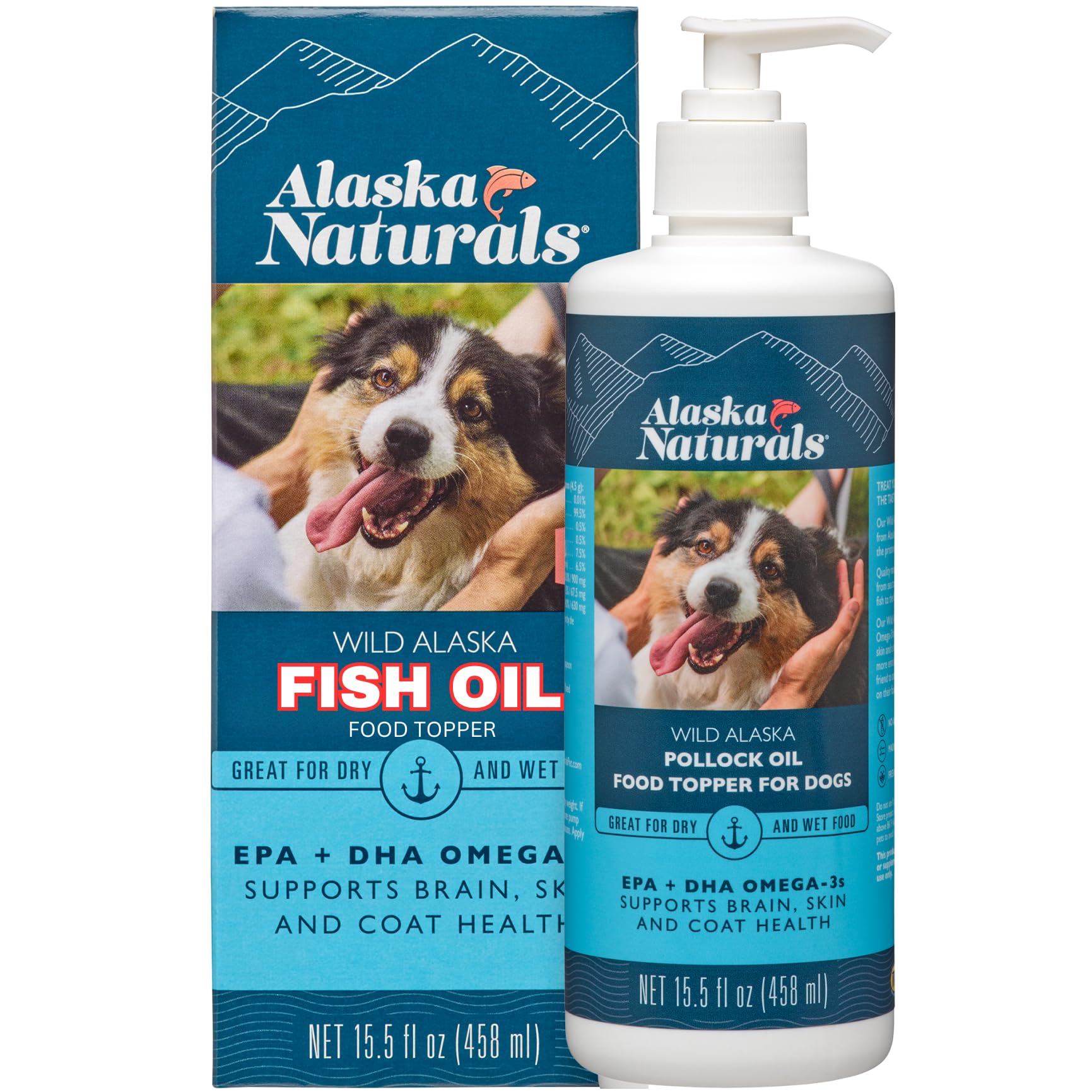 Alaska Naturals Wild Alaskan Fish Oil Supplement for Dogs Skin and Coat with EPA DHA Omega 3 Fatty Acids Sustainable Liquid Food