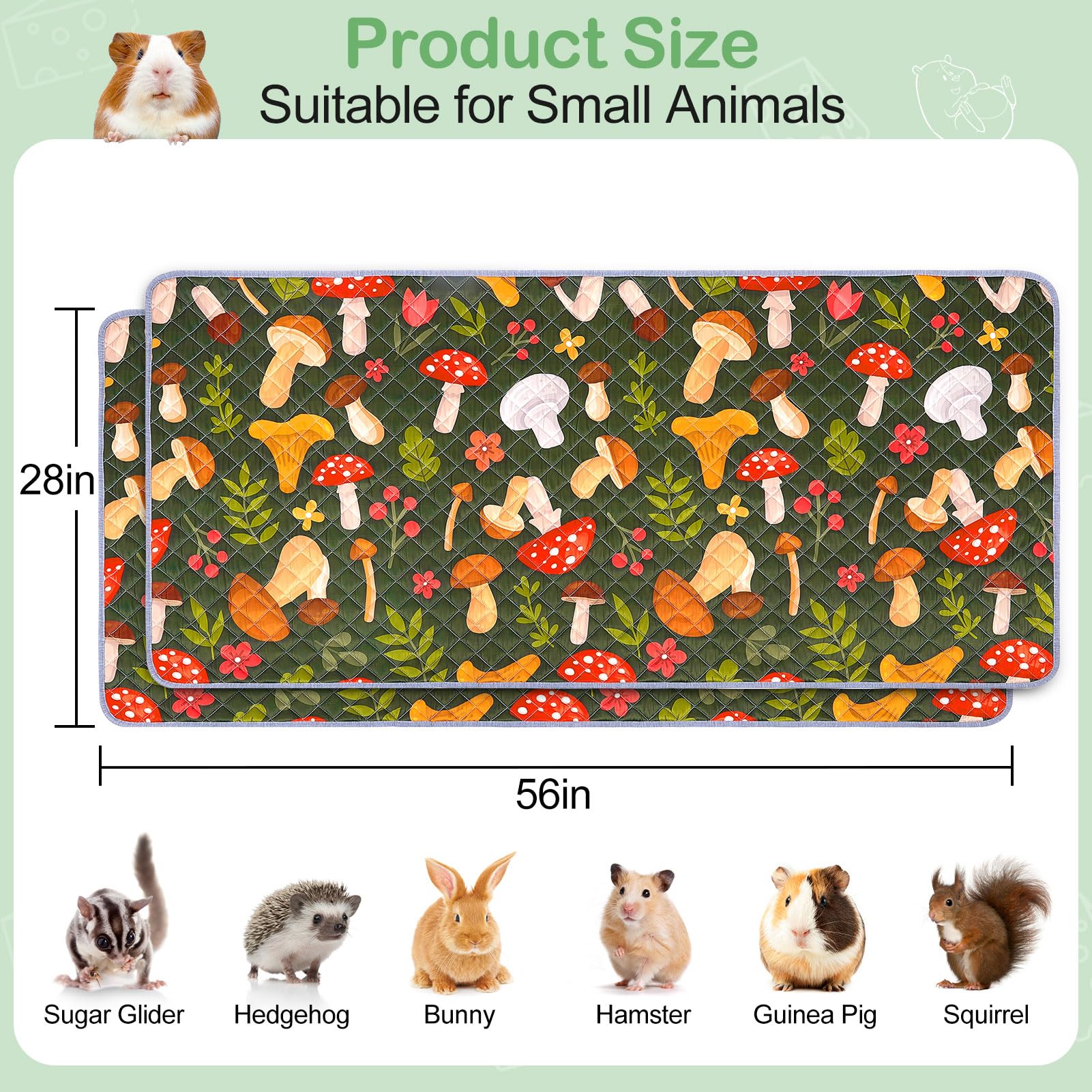 2 Pack Guinea Pig Bedding, Washable Guinea Pig Cage Liner Reusable Guinea Pig Mat Waterproof Guinea Pig Bedding For Cage, Super