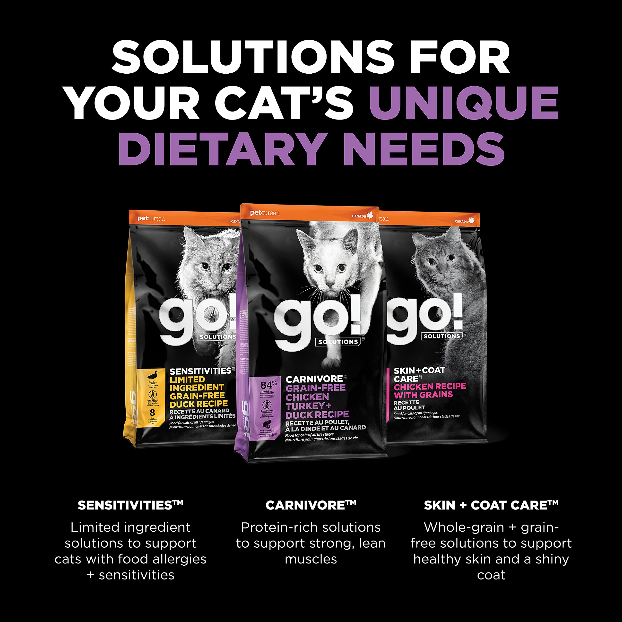 Go! Solutions Carnivore, Grain-Free, Protein Rich Dry Cat Food, Chicken, Turkey and Duck Recipe, 16 lb Bag