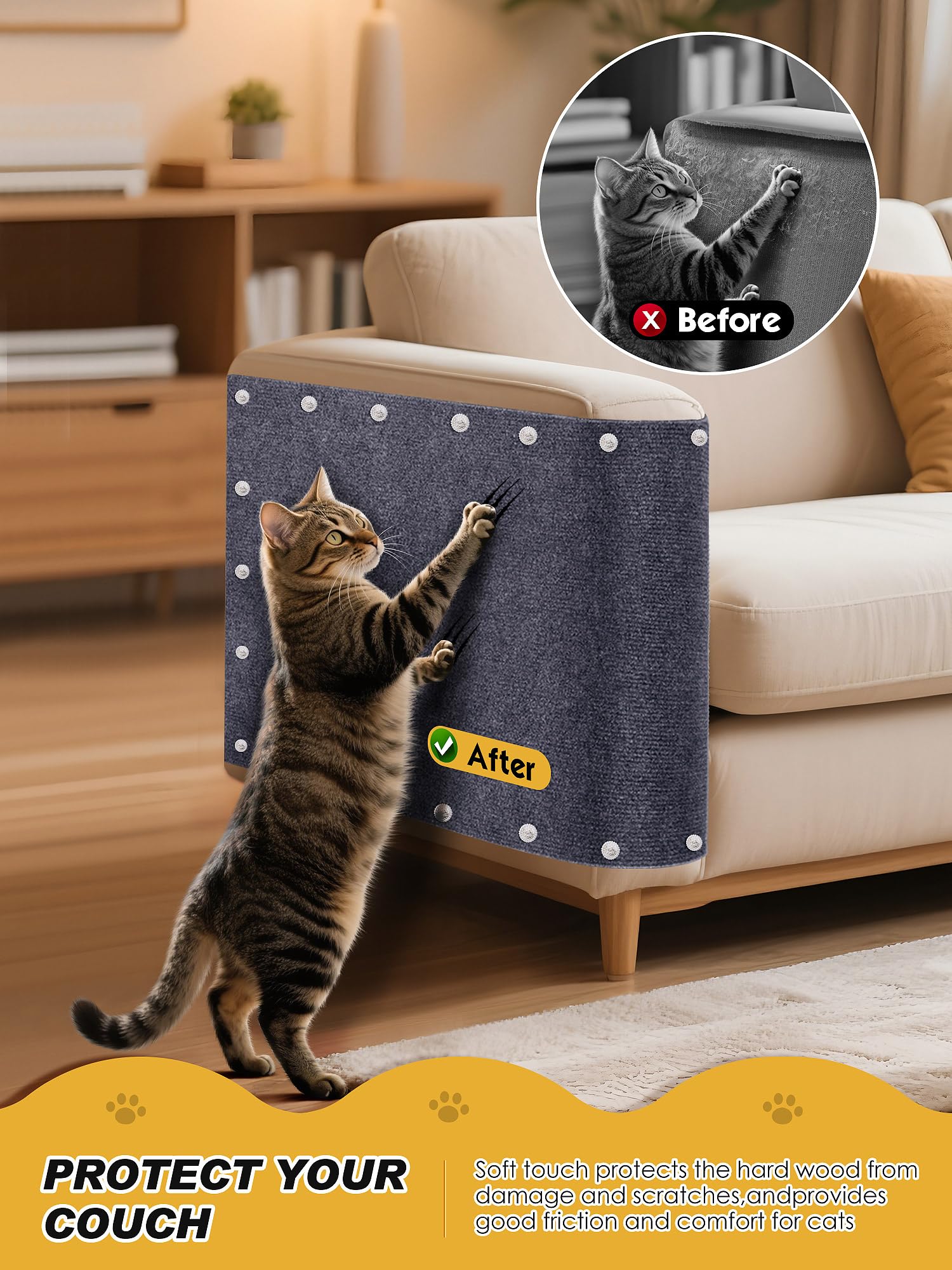 Tlnnk 78.7'X15.8' Cat Scratch Mat, Trimmable Self-Adhesive Carpet, Diy Climb Cat Scratcher For Furniture Couch Or Wall Protect