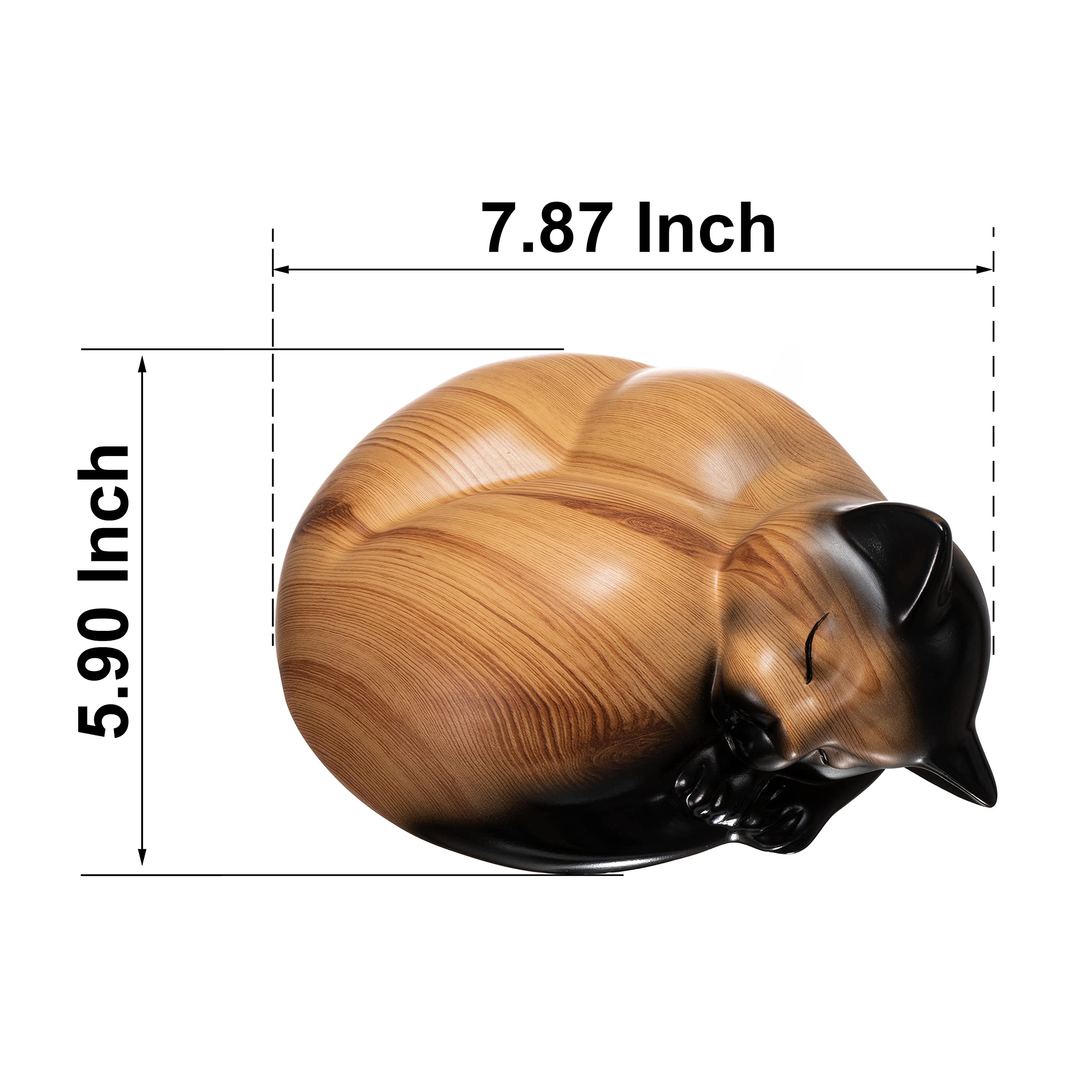 Kriss Art Sleeping Resin Cat Urn, Cream Small Animal Cremation Urn, Pine Wood Model