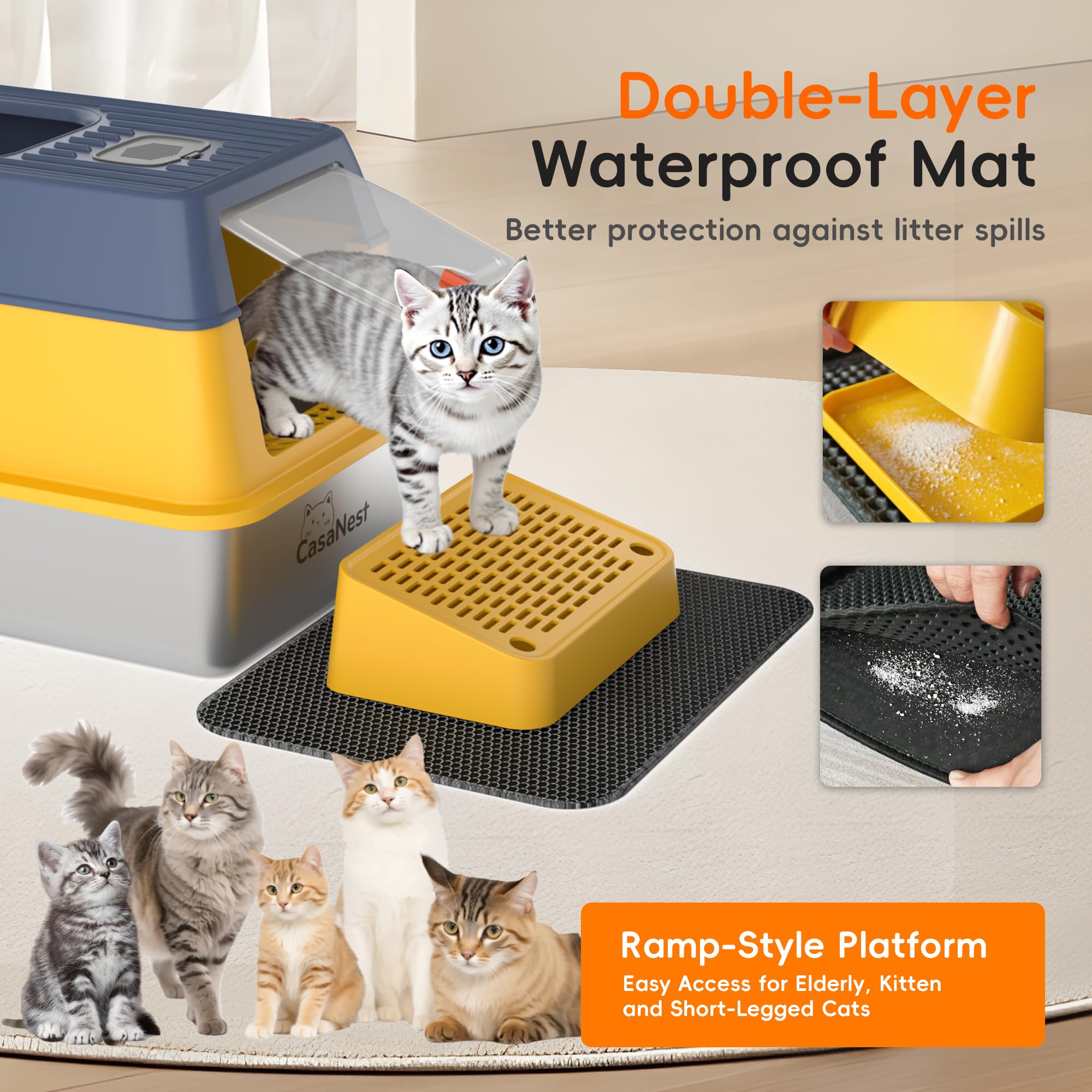 Casanest Xl Extra Large Stainless Steel Cat Litter Box With Lid, 3-In-1 Enclosed/Open, Durable Metal Litter Box For Big, Multi C