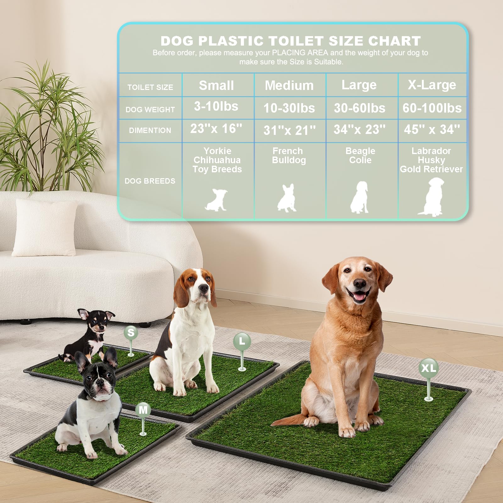 Hq4Us Dog Grass Pad With Tray Large 34”×23” Dog Litter Box Toilet With 2×Artificial Grass For Dogs With Hemmed Edge, Pee Pads For Dogs, Realistic, Less Stink, Potty For Balcony