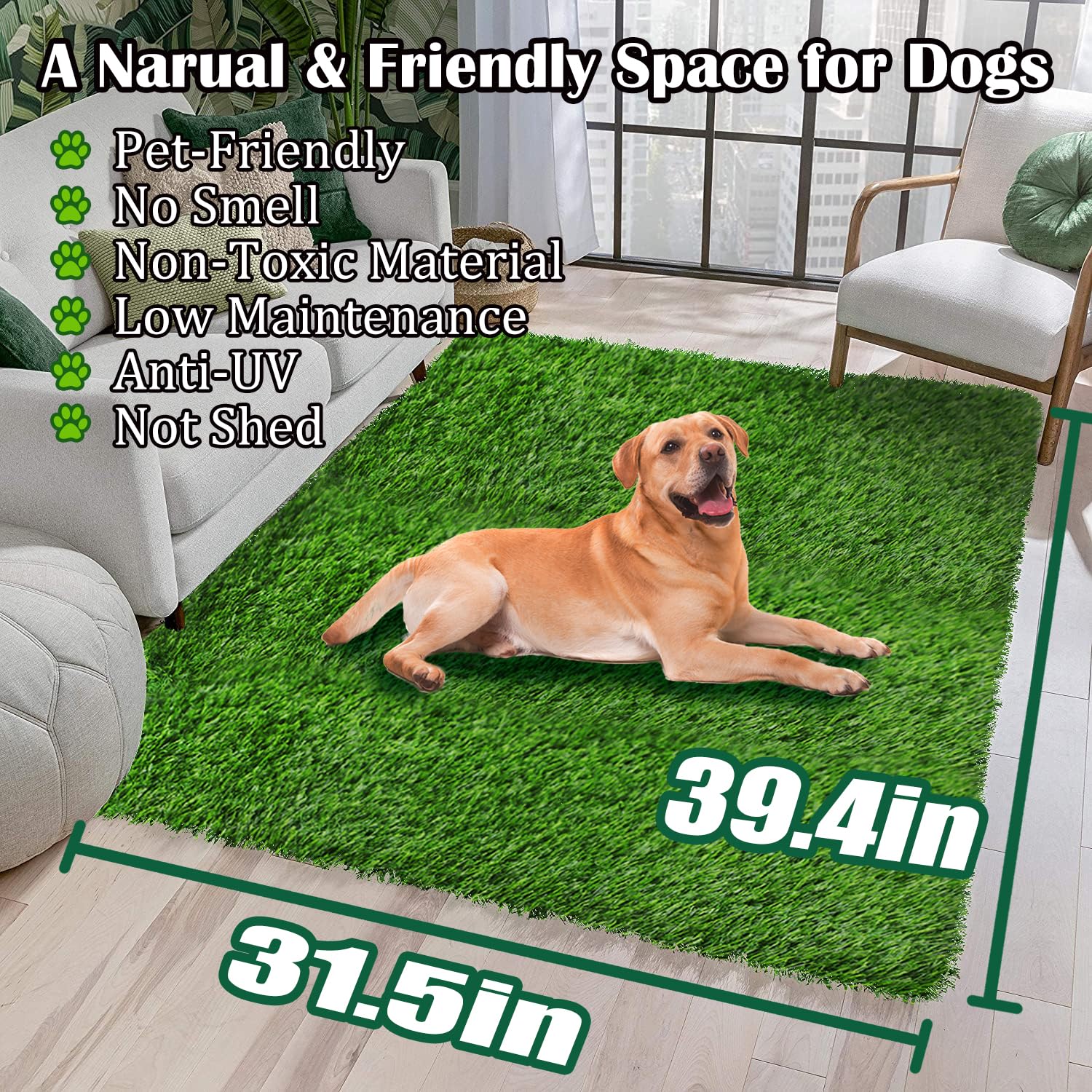 Globreen Artificial Grass For Dogs To Pee On, 39.4' X 31.5' Puppy Turf Potty Training Tray, Thick & High Drainage Pets Fake Grass