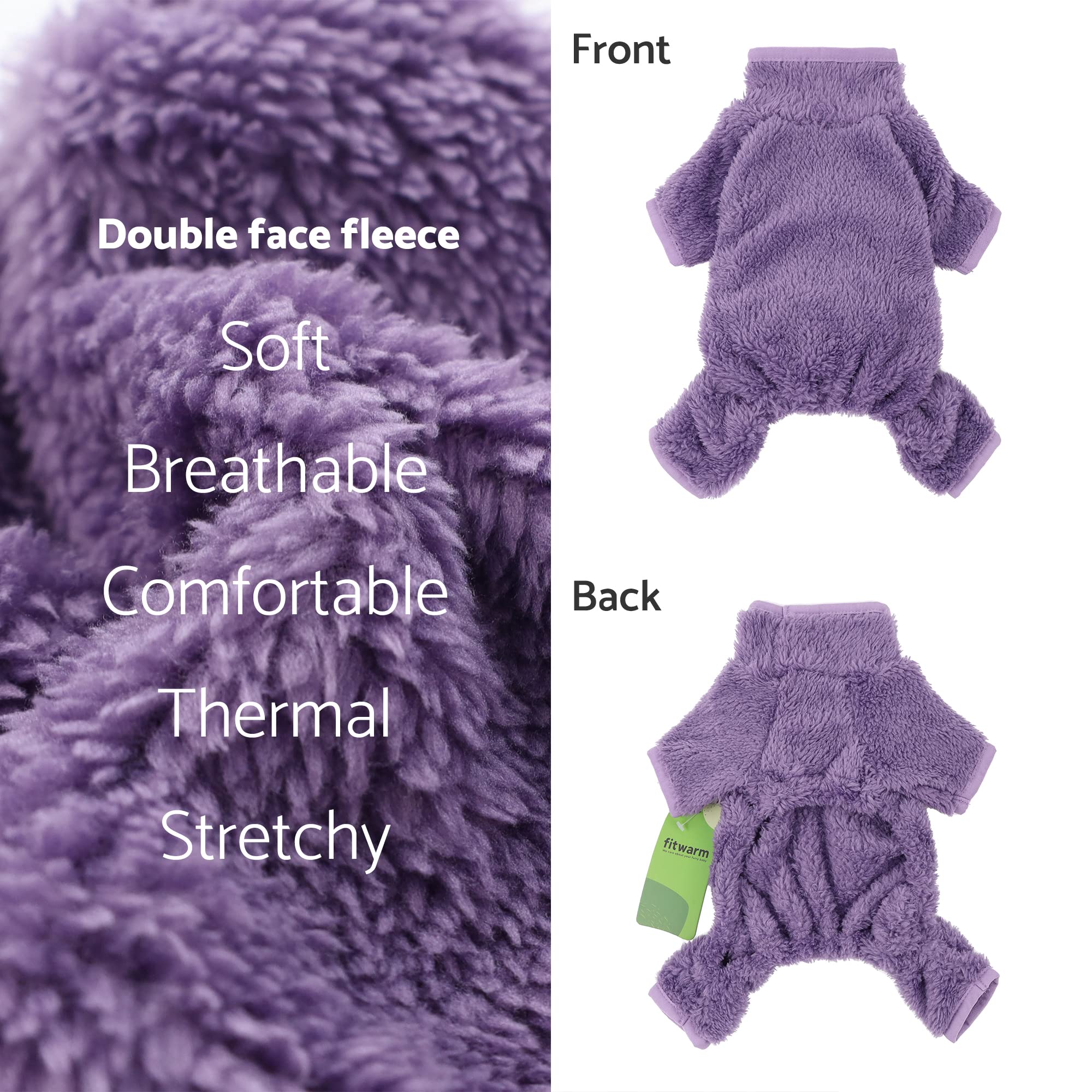 Fitwarm Dog Fuzzy Fleece Pajamas, Dog Winter Clothes For Small Dogs Girl, Pet Jumpsuit, Doggy Apparel, Purple, Large