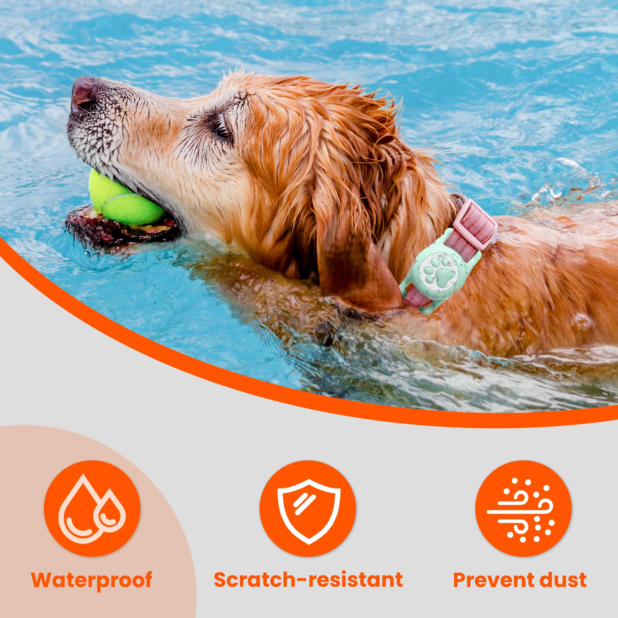 ILFINDYOU Waterproof Silicone Airtag Dog Collar Holder, Light Green, IP68 Waterproof for Apple Air Tag
