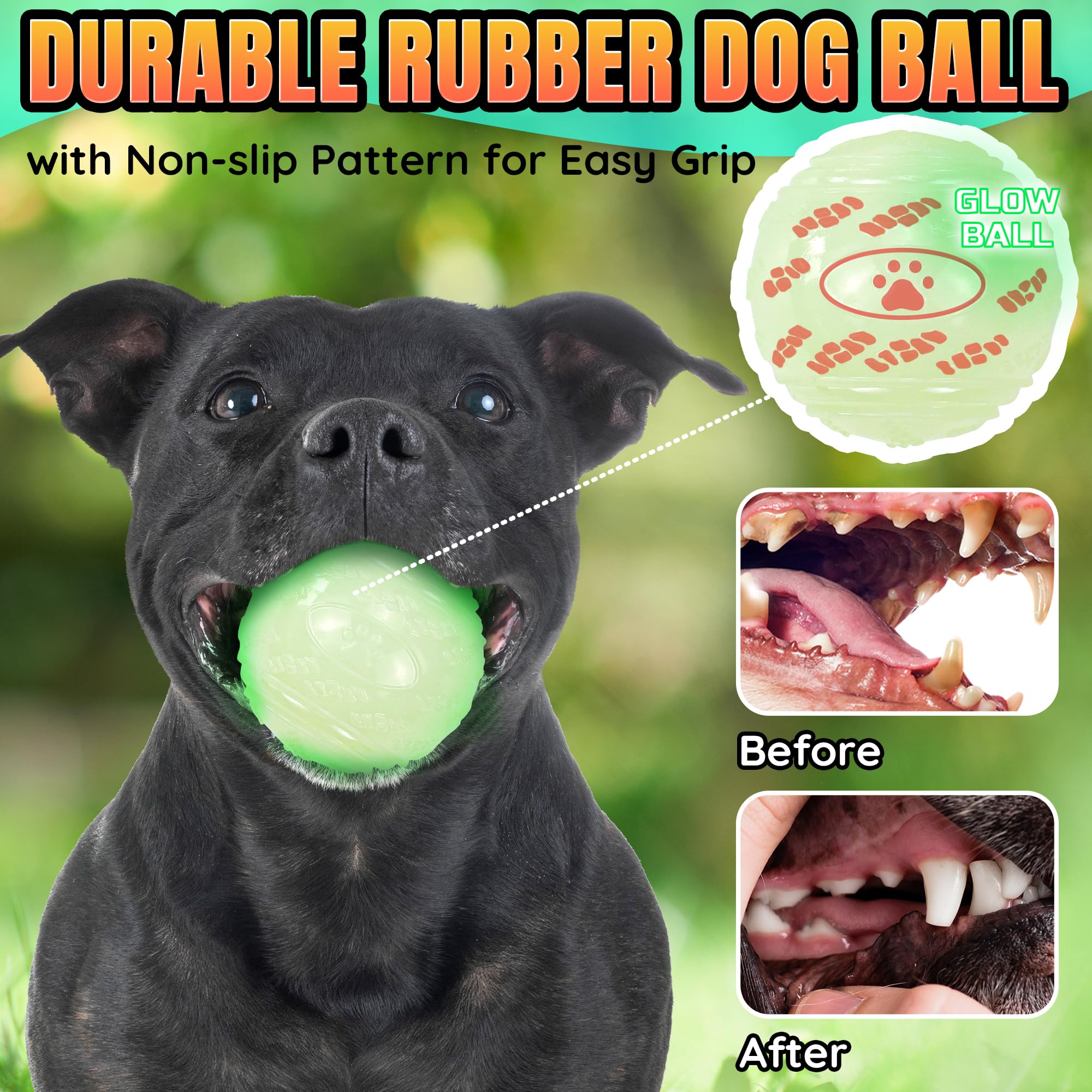 Lechong 4-Pack 2.5    Glow In The Dark Squeaky Dog Balls, Durable Glowing Bouncy Rubber Fetch Toy Balls For Small Medium Puppy D