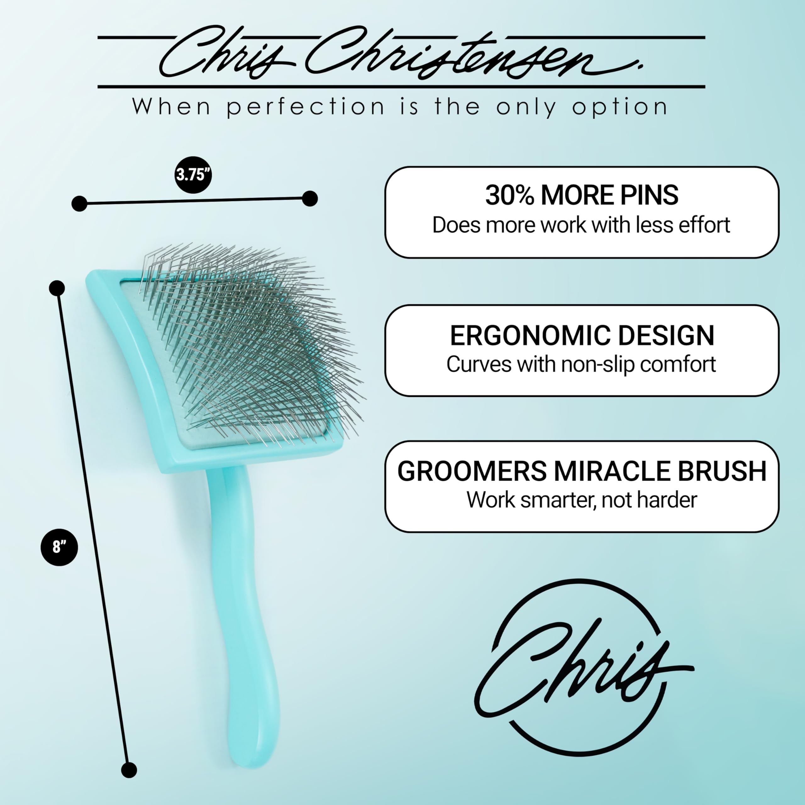 Chris Christensen Slicker Brush for Dogs, Large Teal, Rubber, Ideal for Goldendoodles, Labradoodles, Poodles, Professional Grooming Tool