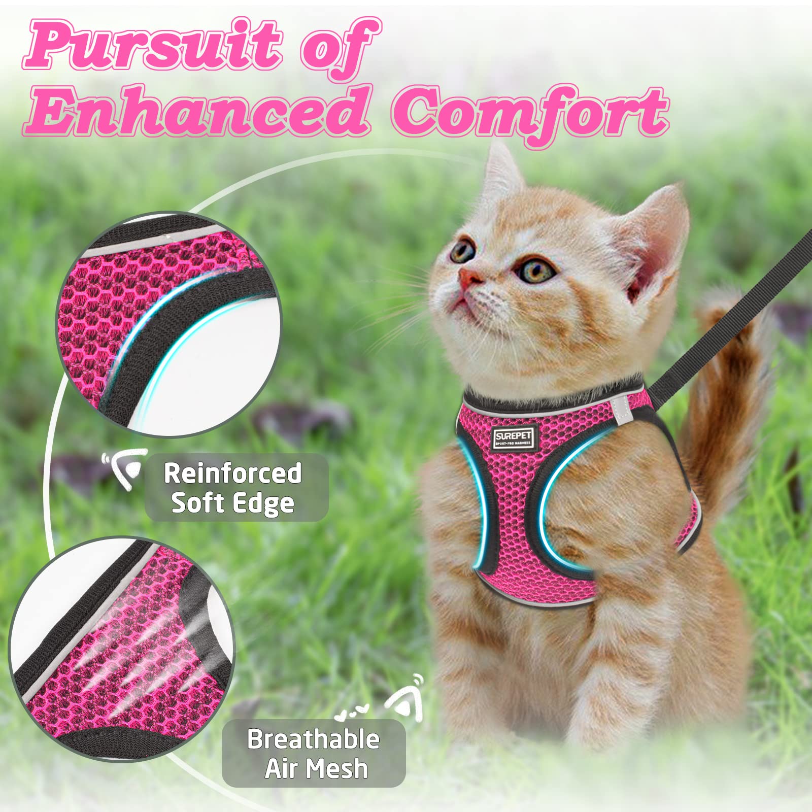 SALFSE Cat Harness and Leash for Walking Escape Proof, Adjustable Kitten Vest Harness Reflective Soft Mesh Puppy Harness for Out