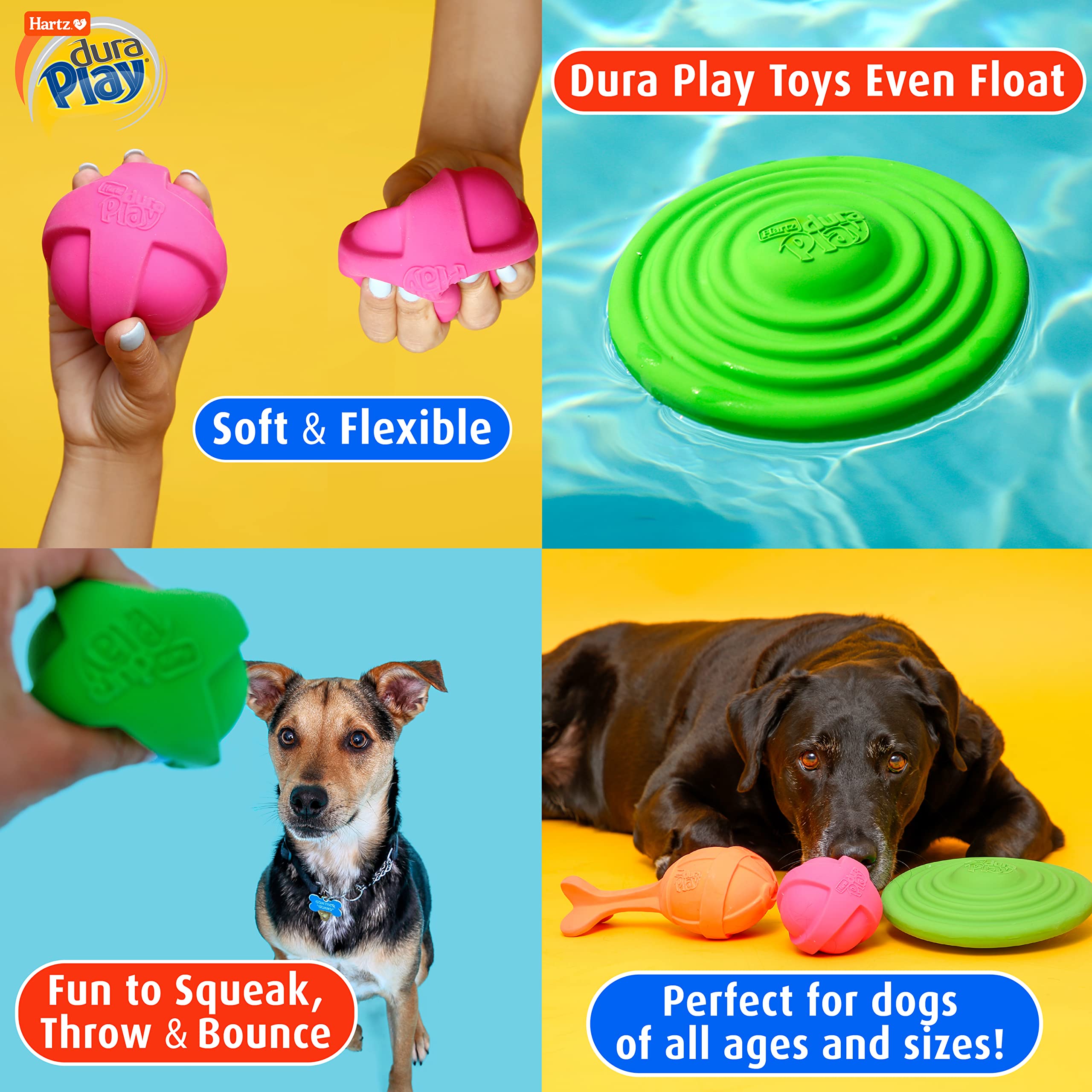 Hartz Duraplay Bone Squeaky Latex Dog Toy, Large, 3 Pack