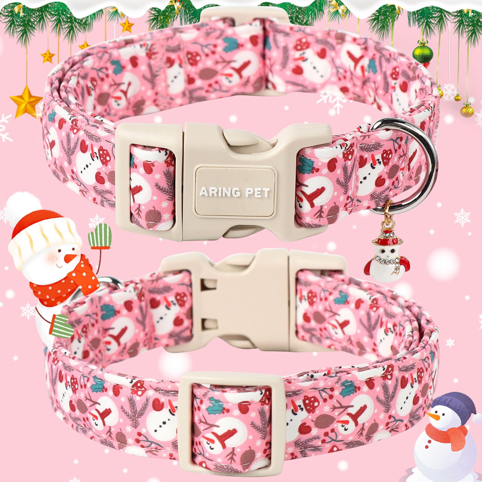 Aring Pet Christmas Dog Collar-Cute Pink Snowman Dog Collars, Adjustable Christmas Pet Collars Puppy Collar With Quick Release B