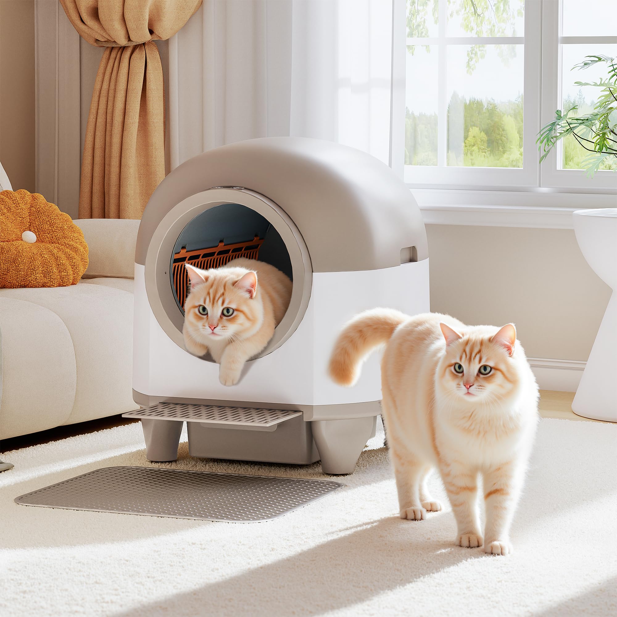 WARCAT Self Cleaning Litter Box Automatic, 90 L Automatic Cat Litter Box for Multiple Cats APP-Controlled with Smart Sensors, Sa