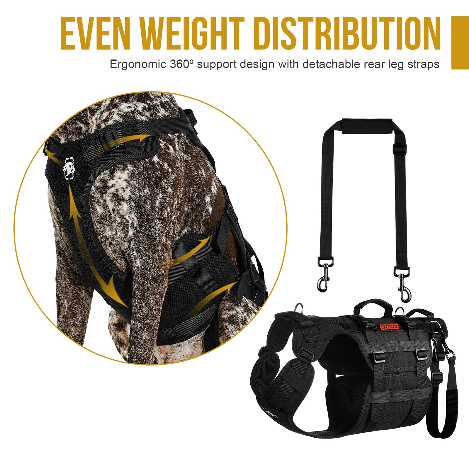 Onetigris Dog Lift Harness For Large Dogs, Dog Hip Support Brace, Full Body Dogs Lifter With Handles Invictus Multifunctional Mo