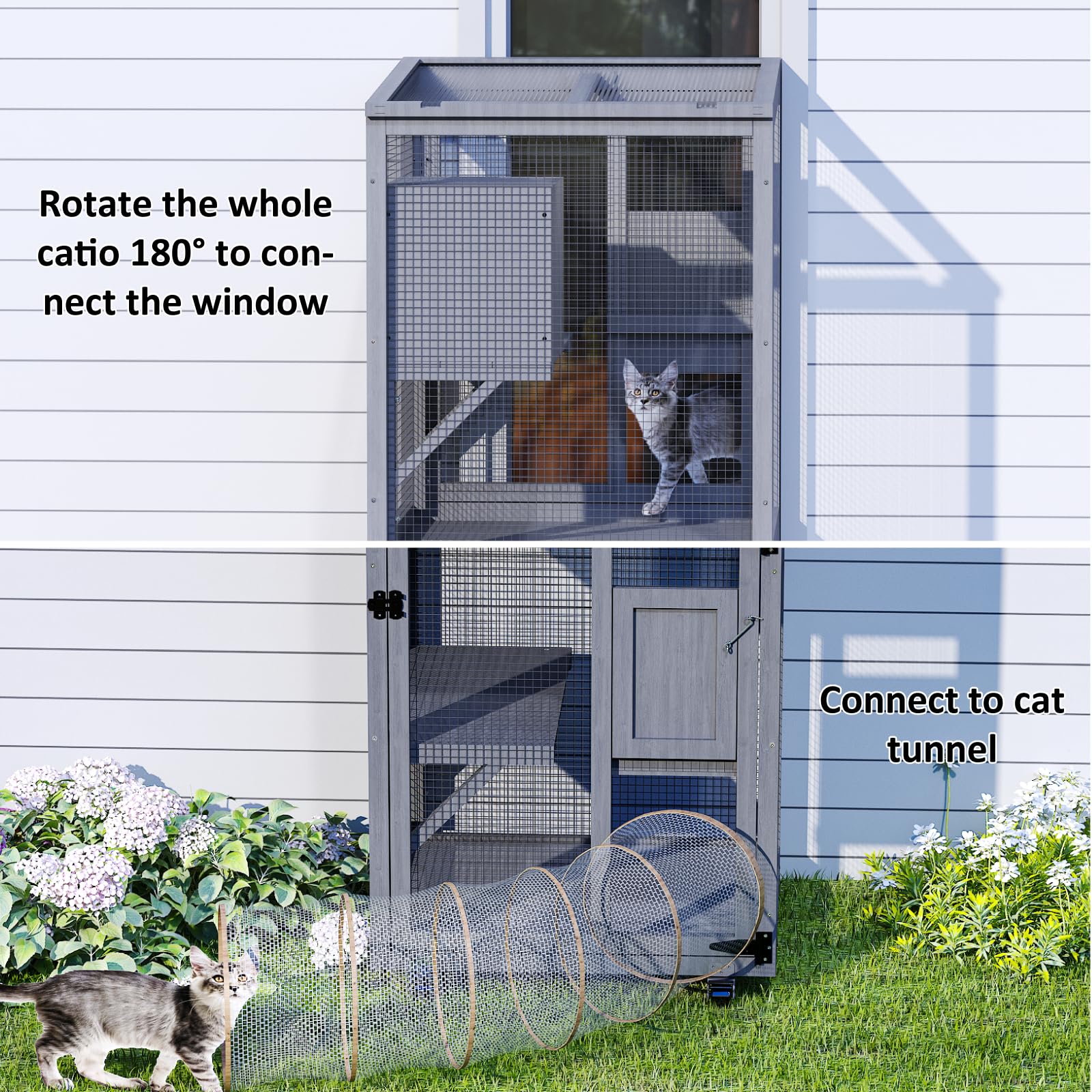 Timhaka Catio Outdoor Cat Enclosure, 4 Tier Indoor Catio With 4 Wheels, Platforms And Resting Box, Cat Cage With Waterproof Roof