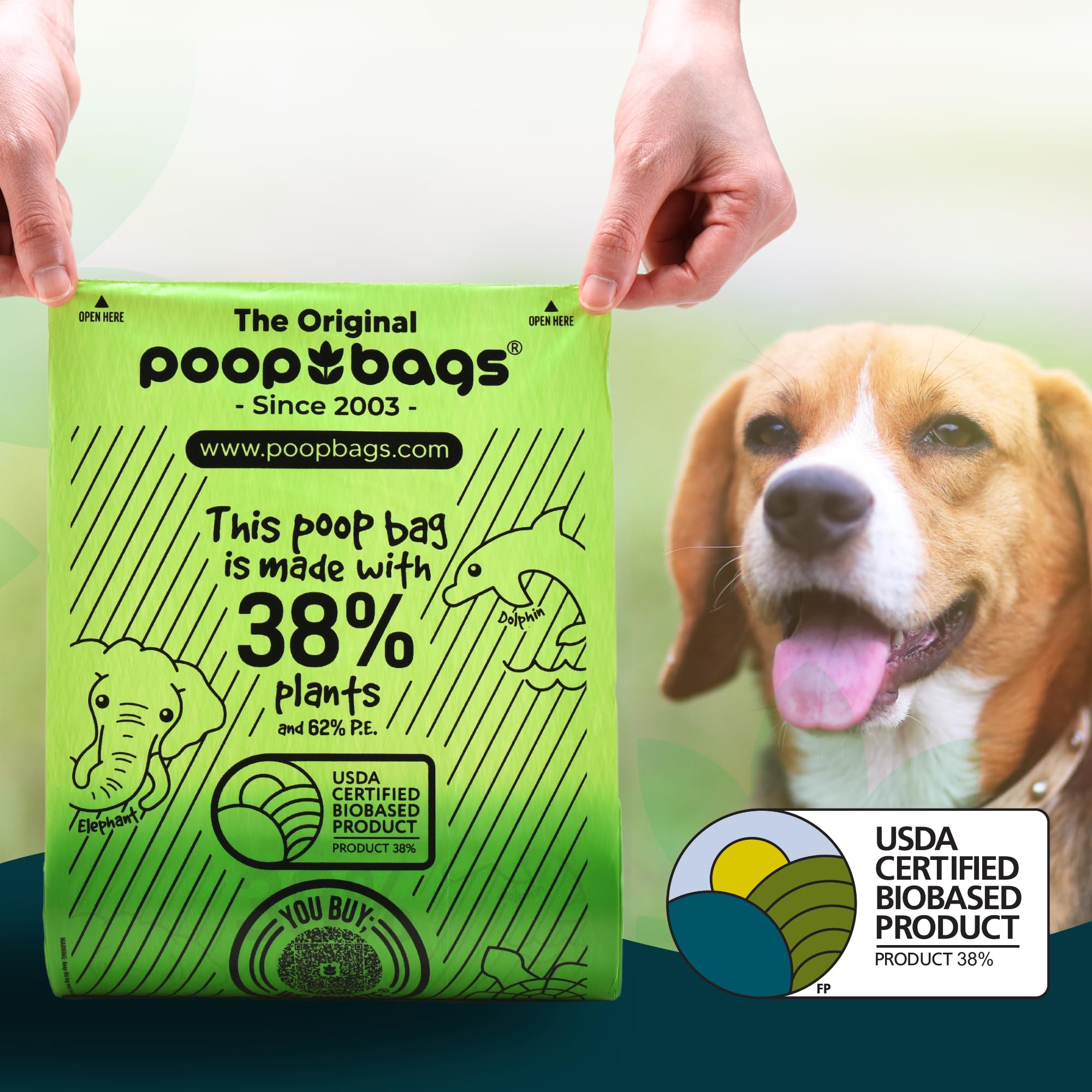 The Original Poop Bags Usda Certified 38% Plant-Based Dog Poop Bag Refills, Single Bulk Roll, Unscented, 3600 Count