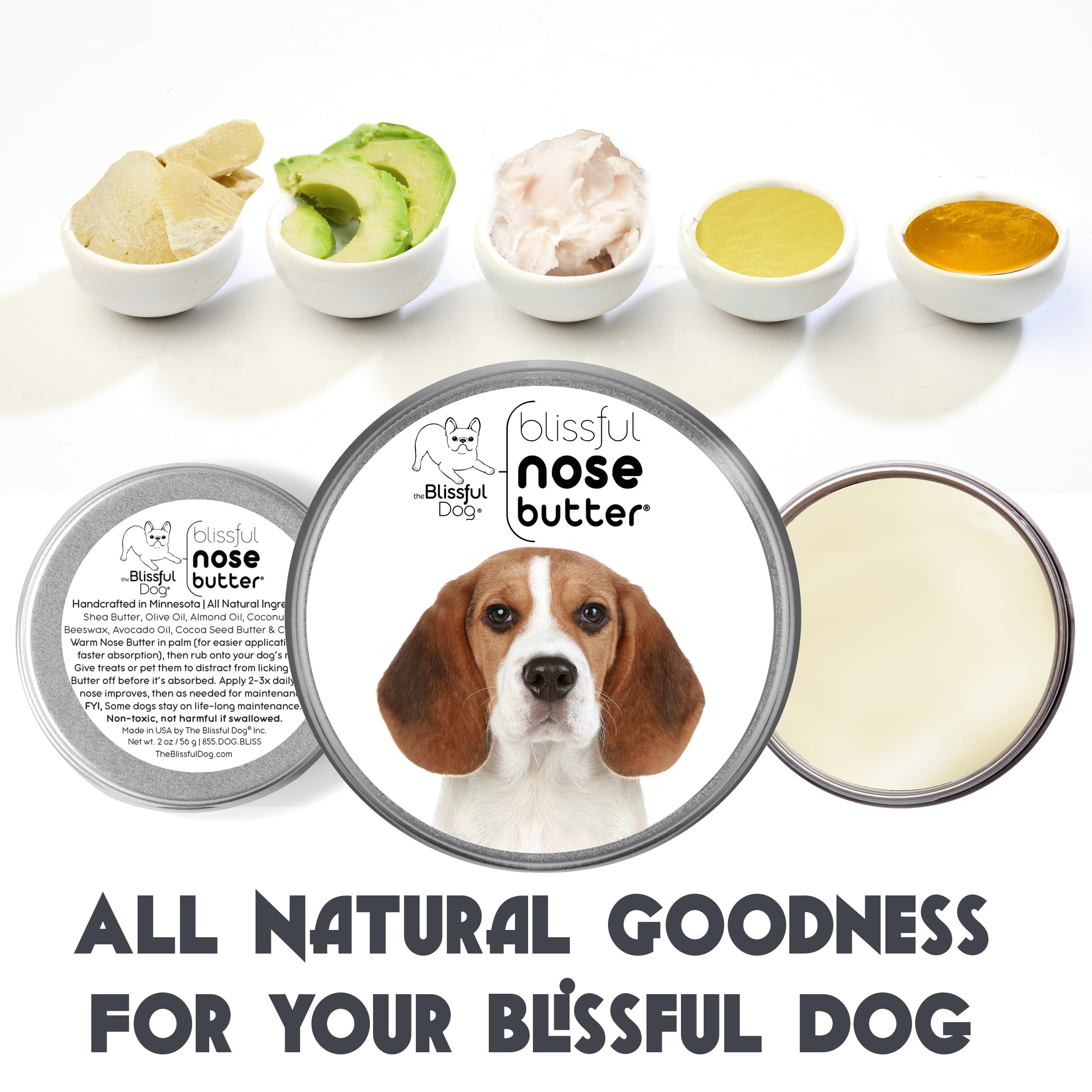 The Blissful Dog Beagle Nose Butter, Lick-Safe Dog Balm with Shea Butter, 1 oz. for Dry Cracked Skin, Uncented