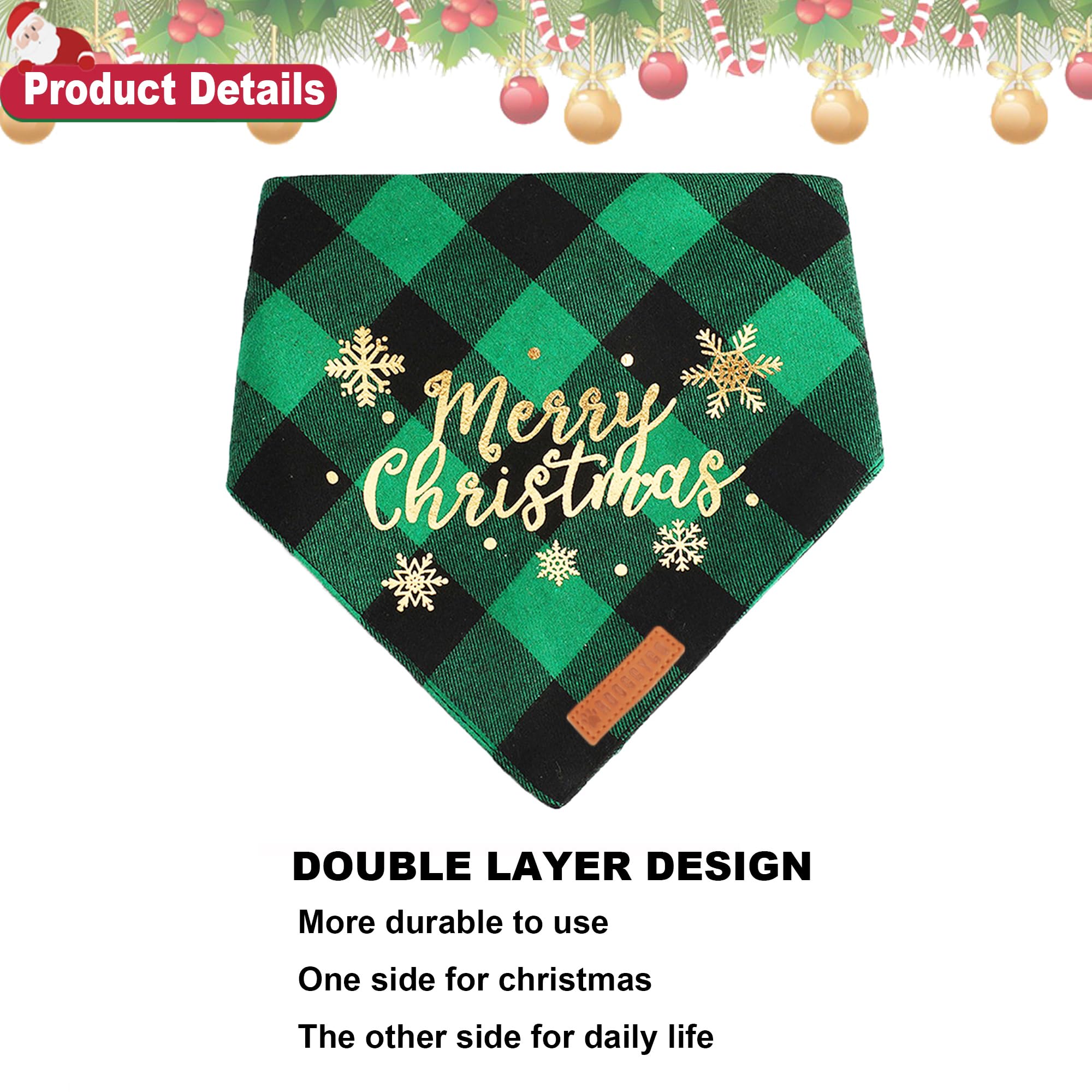 Adoggygo 2 Pack Christmas Dog Plaid Bandana Triangle Bib Set Pet Scarf Accessories For Medium Large Dogs Pets (Christmas-2, Large)