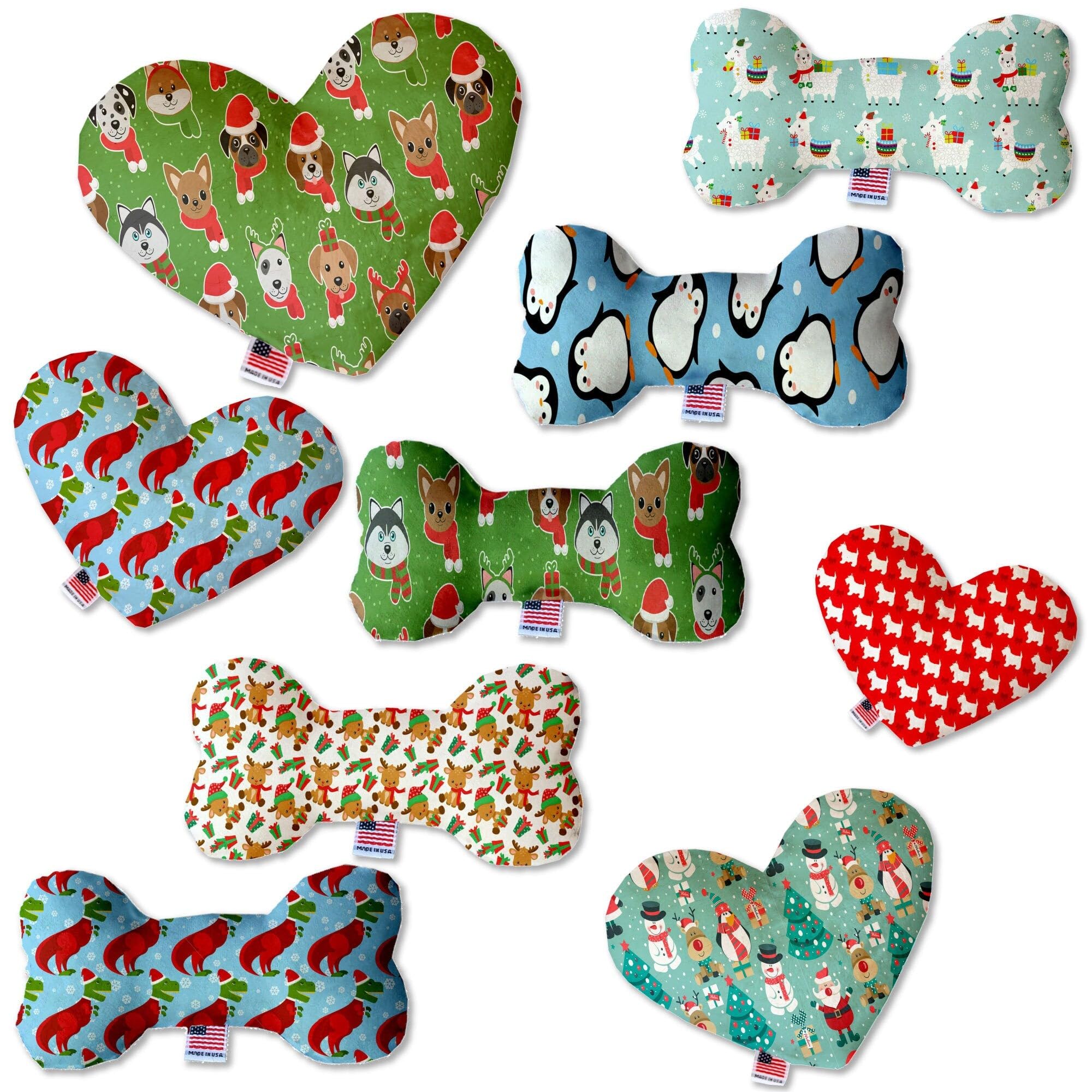 Christmas Pet and Dog Plush Heart or Bone Toy, "Holiday Friends Group" (Available in different sizes, and 7 different patterns!) Christmas T Rex 10" Plush Bone
