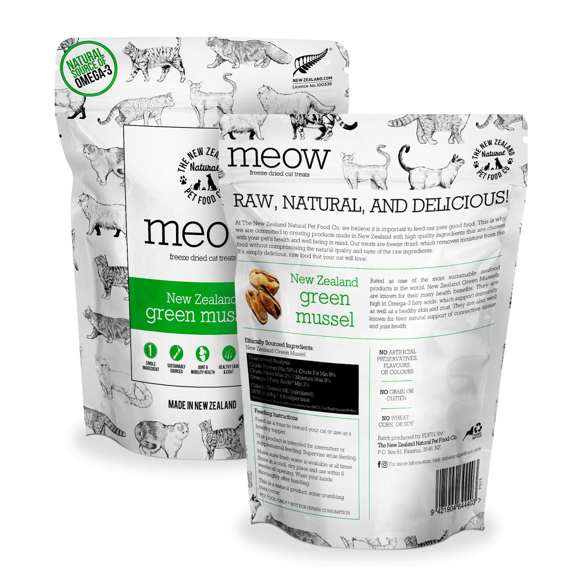The New Zealand Natural Pet Food Co. Meow Freeze Dried Cat Treats - New Zealand Green Mussel, High Protein, Healthy Cat Snacks a
