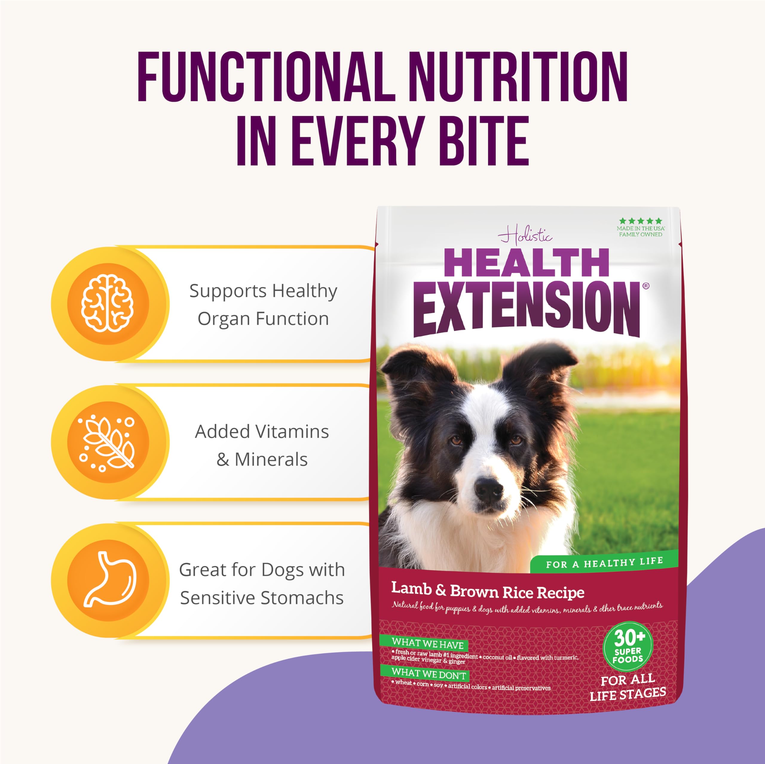 Health Extension Lamb & Brown Rice Dry Dog Food (4 lb / 1.81 kg) - Nutritious Free-Range Lamb Formula with Probiotics, Antioxida