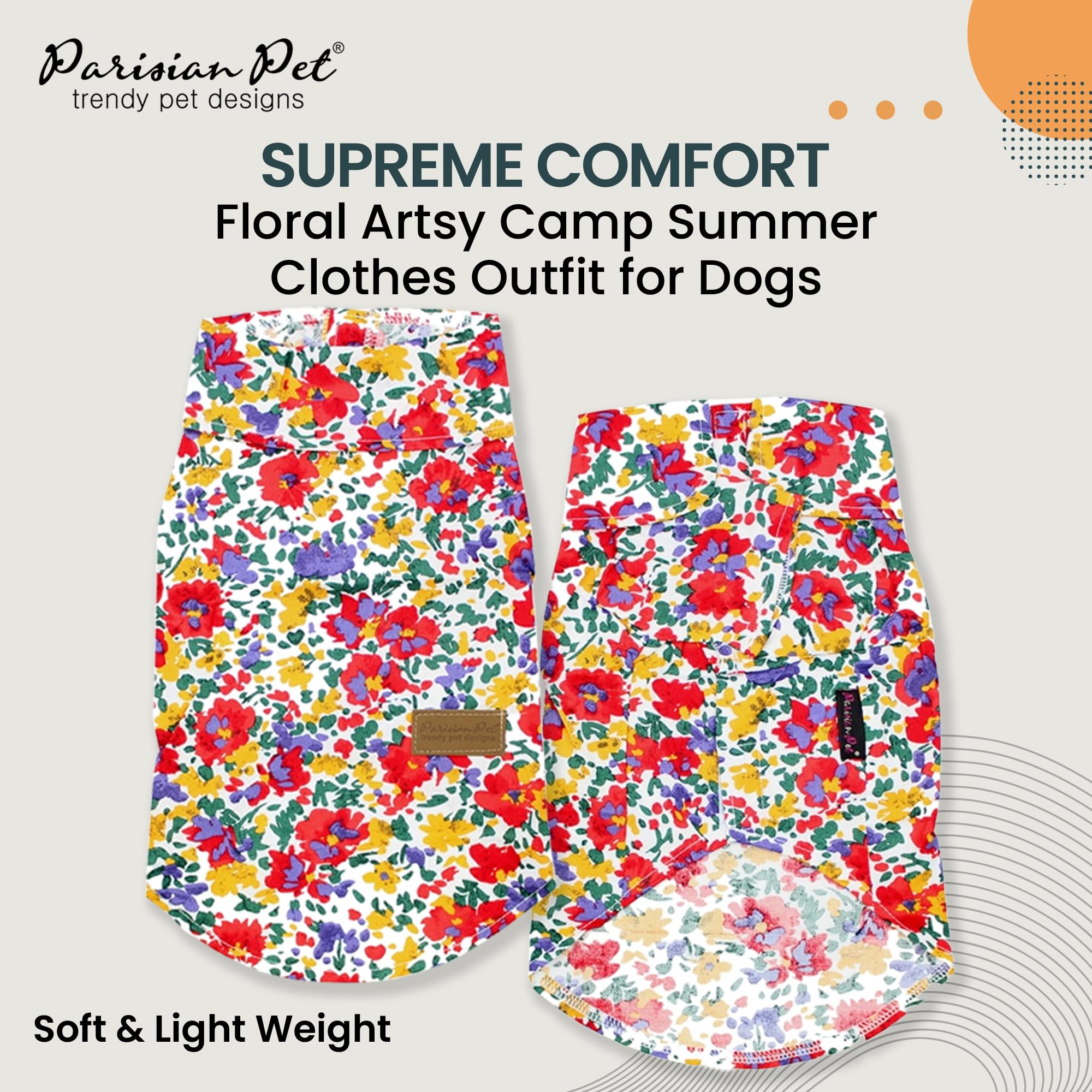 Parisian Pet Floral Pattern Cotton Shirt - Summer Beach Outfit For Small Dogs - Hook And Loop Closure, Machine Washable - Size S