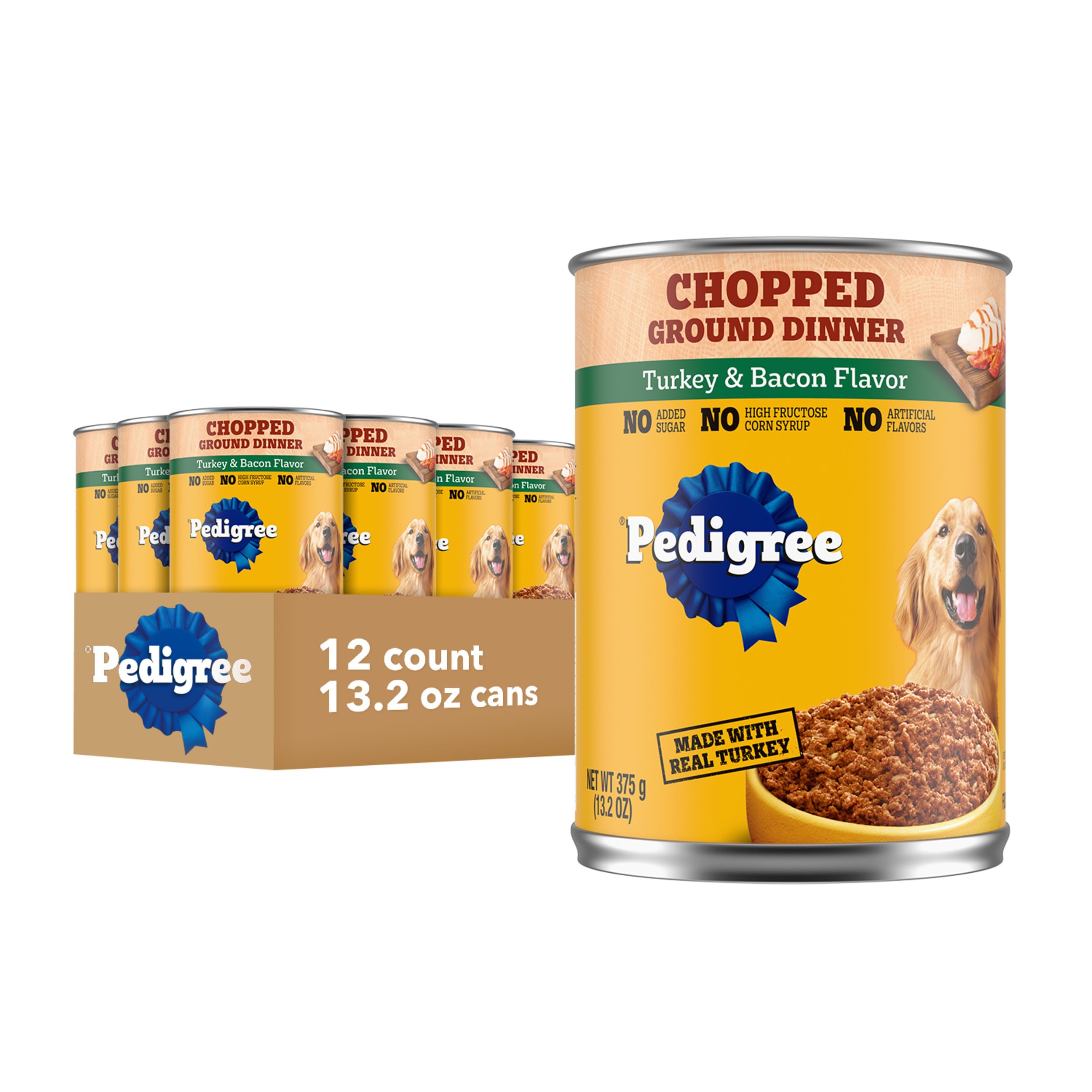PEDIGREE Chunky Ground Dinner With Turkey & Bacon Canned Dog Food 13.2 Ounces (Pack of 12)