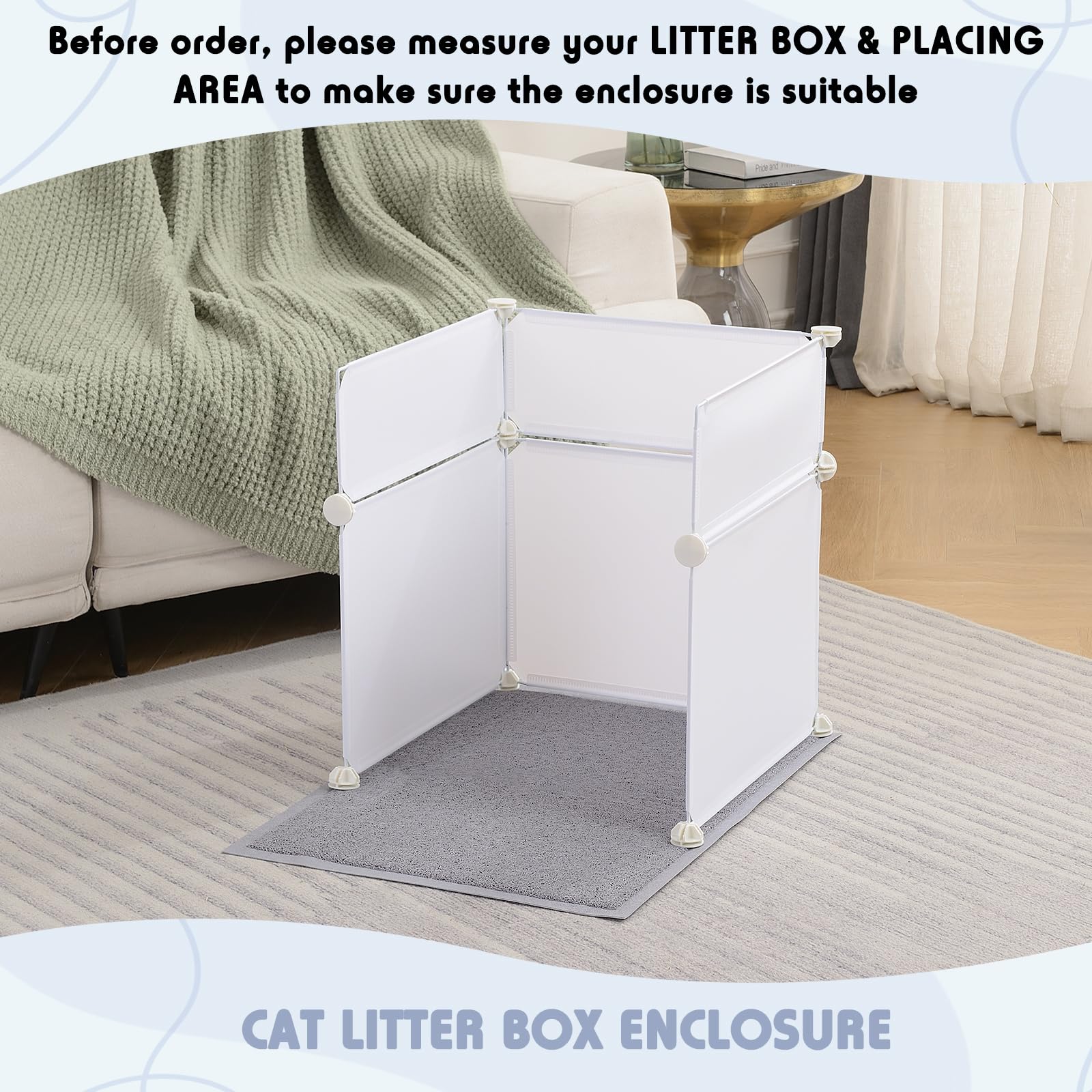MEEXPAWS Cat Litter Box Enclosure with Splash Guard, Large 19"x19"x20", Lightweight Plastic, Easy Clean, White, Model MP-USGLM