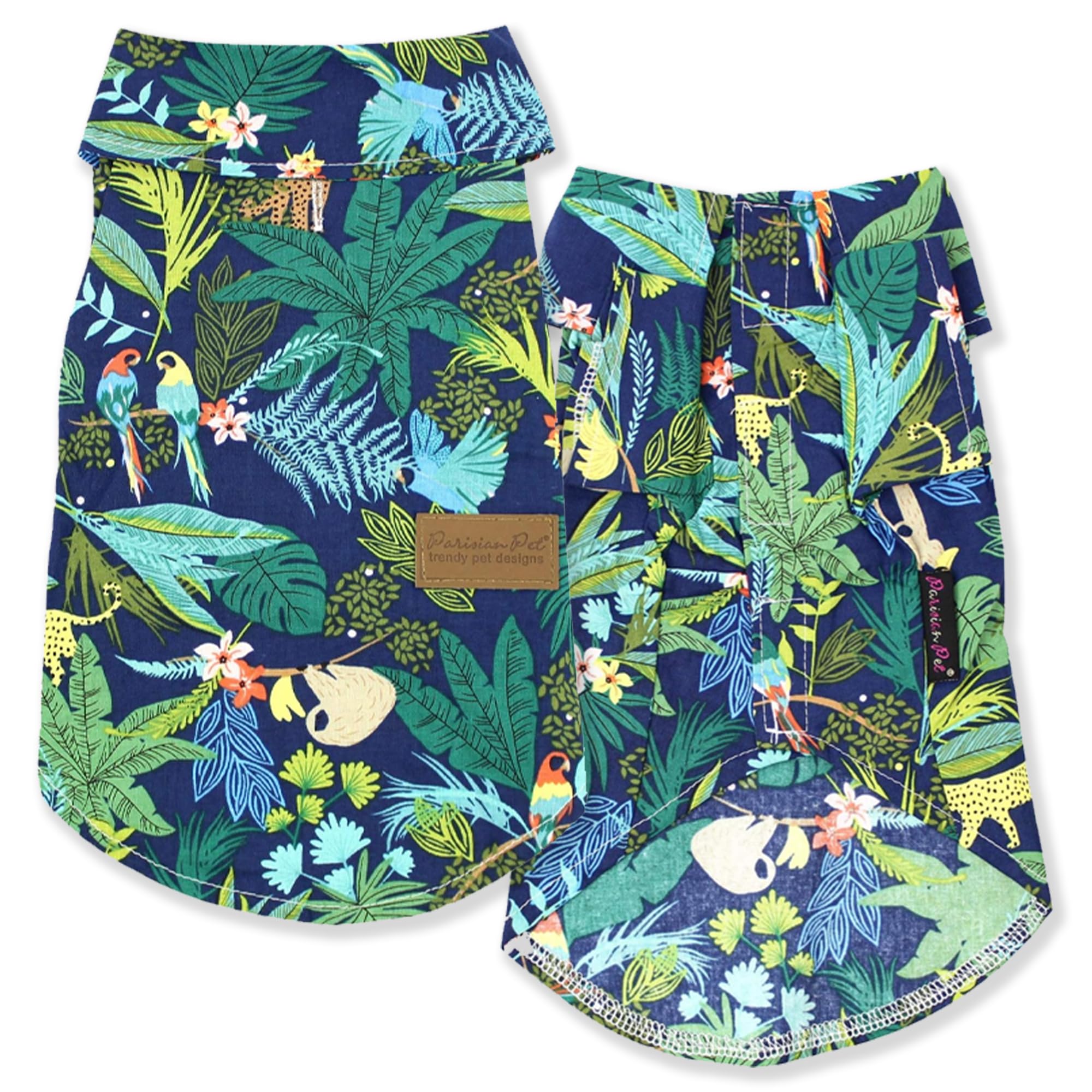 Parisian Pet Unisex Amazonia Shirt - Leafy Beach Outfit - Cotton Summer Clothes - Stylish Hook And Loop Dog Costume - Machine Wa
