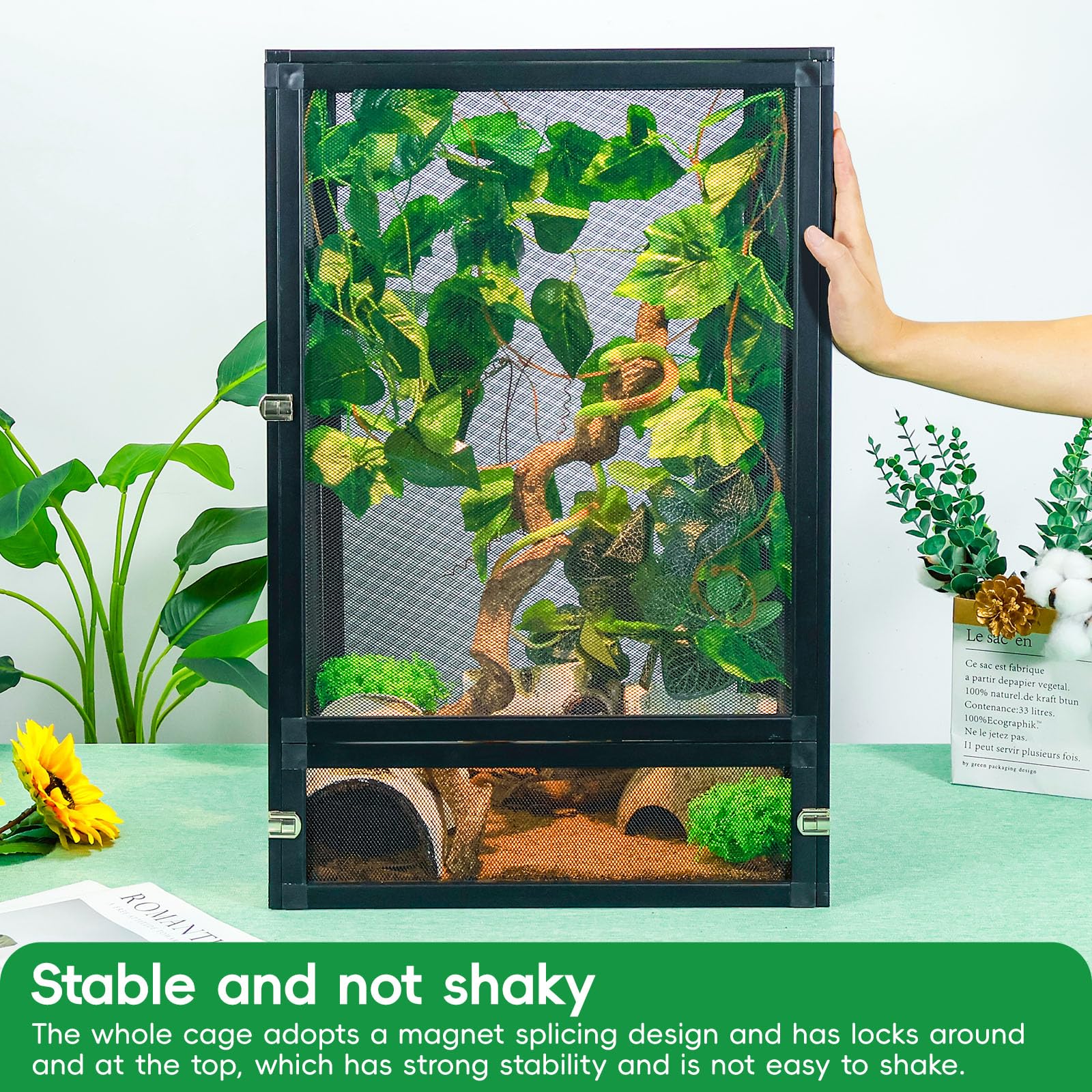 Binano 33 Gal Detachable And Foldable Reptile Butterfly Cage Terrarium, 360 Observation, Airflow, Interaction In Gecko Tank For