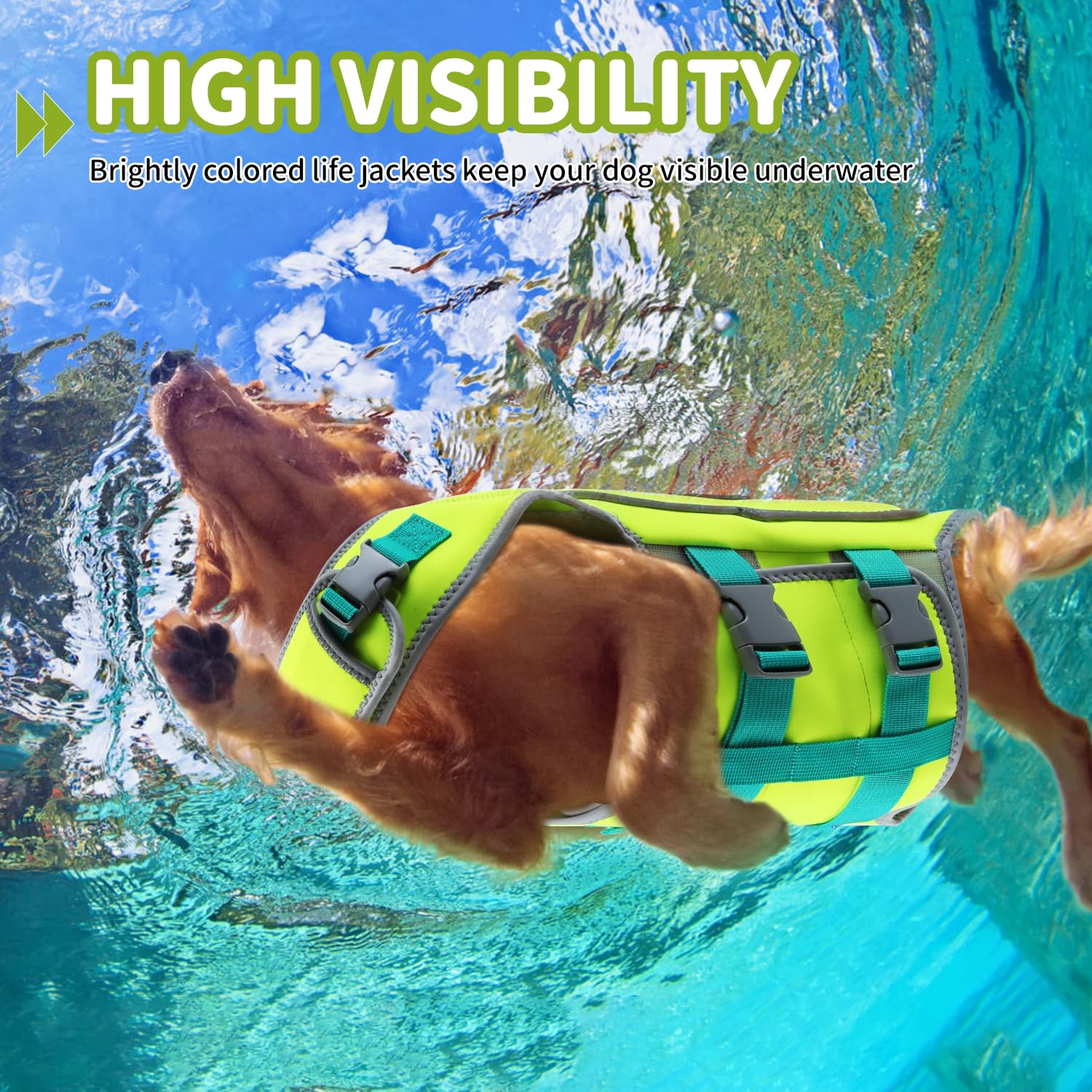 Sheripet Dog Life Jacket - High Visibility, Lightweight, Reflective, XL, Green