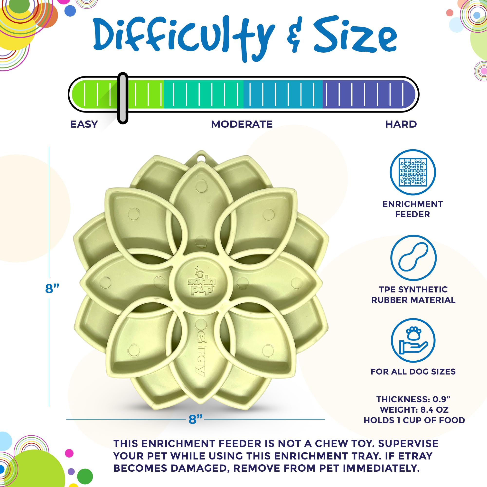 SodaPup Mandala Softie eTray -Durable Enrichment Feeder Made in USA, Non-Toxic, Pet-Safe, Food Safe Rubber for Mental Stimulatio