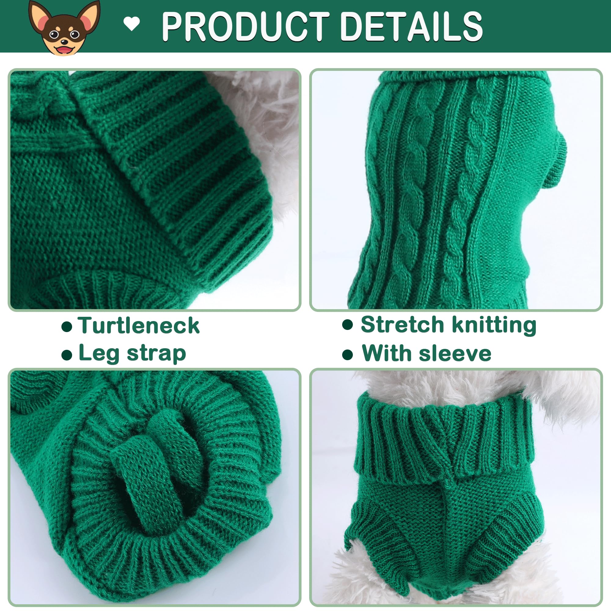 Small Dog Sweater 2 Pieces Dog Sweaters For Small Dogs, Dog Clothes Pet Cat Sweater Cold Weather Puppy Clothes Outfits S