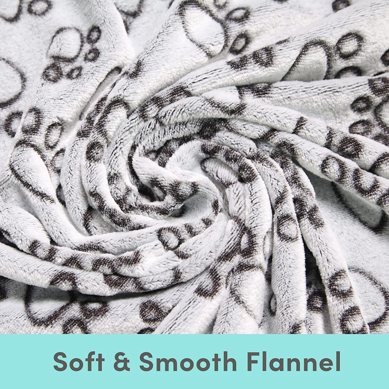Stuffed Premium Soft Dog Blanket, With Flannel Grey Cute Paw Print, 43 * 66 Inches