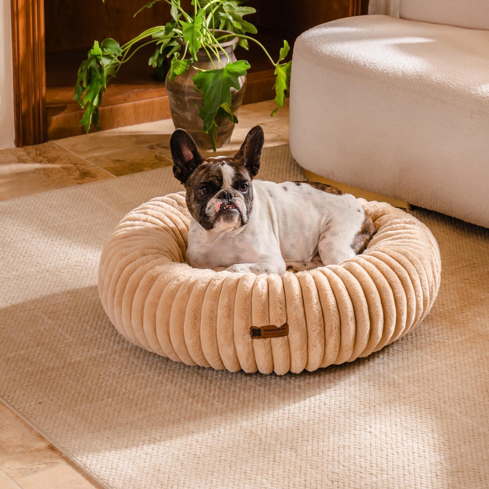 Mewoofun Donut Dog Beds For Small Dog, Calming Bed Round Cute Puppy Bed With Non-Slip Bottom, Fluffy Washable Pet Bed For Puppy