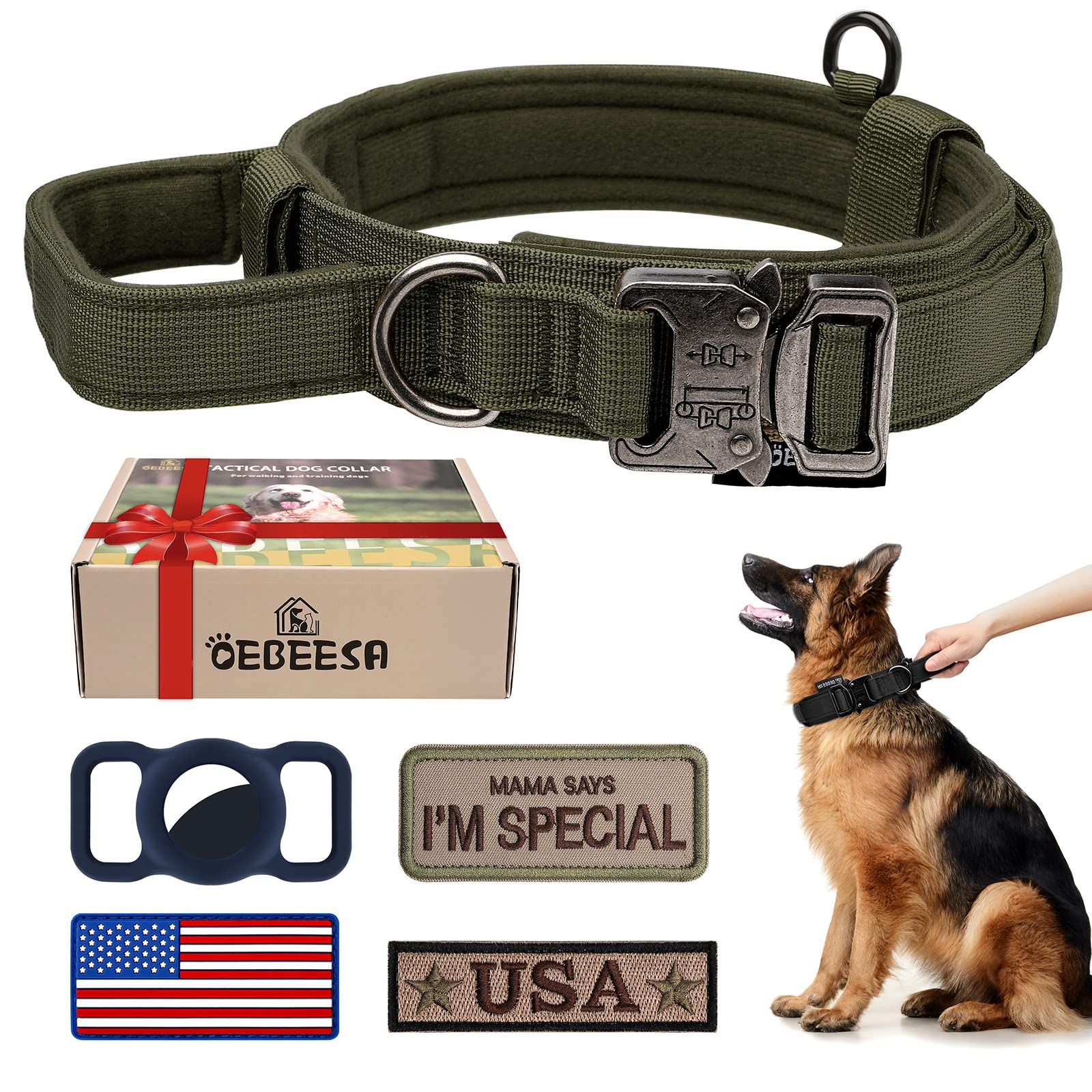Tactical Dog Collar Adjustable Military Collar: - Nylon K9 Collars with Control Handle and Heavy Duty Metal Buckle for Medium an