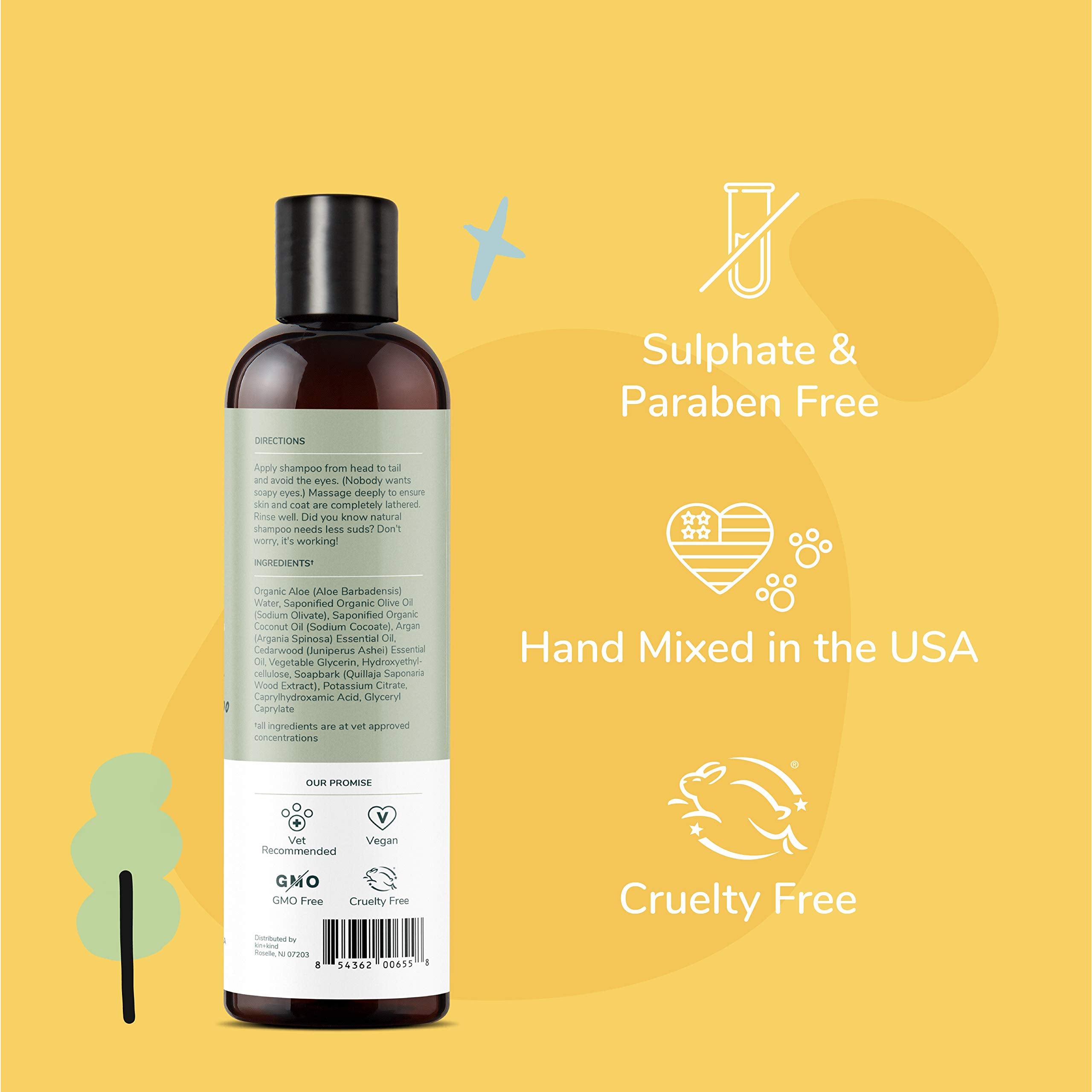 Kin+Kind Dog Shampoo For Dry, Itchy Skin And Coat Relief - Safe, Natural Formula With Olive Oil, Coconut Oil, Cedarwood - Made In The Usa - Dog Grooming, Puppy Supplies, And Dog Accessories(12 Fl Oz)