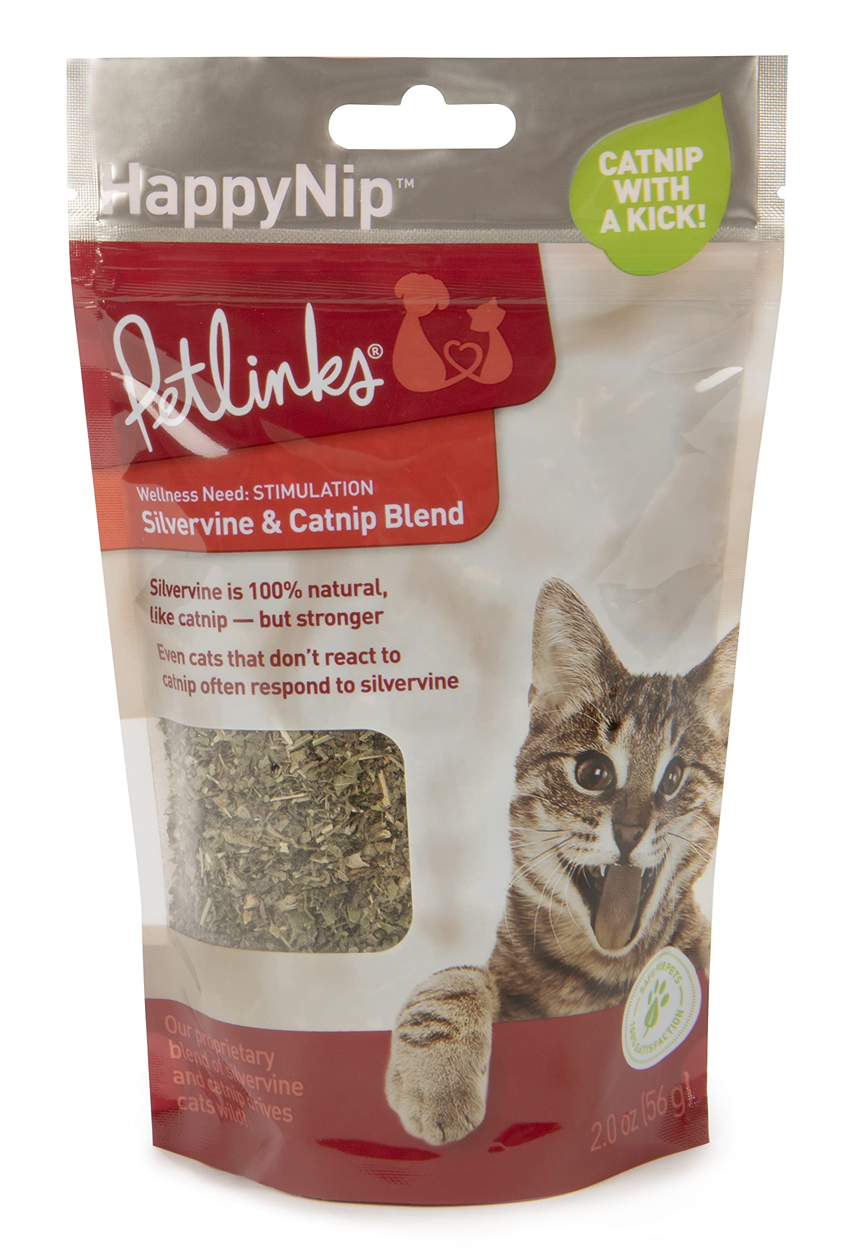 Petlinks HappyNip Silvervine & Catnip Blend, Highly Potent, Resealable Pouch - 2.0 Ounces
