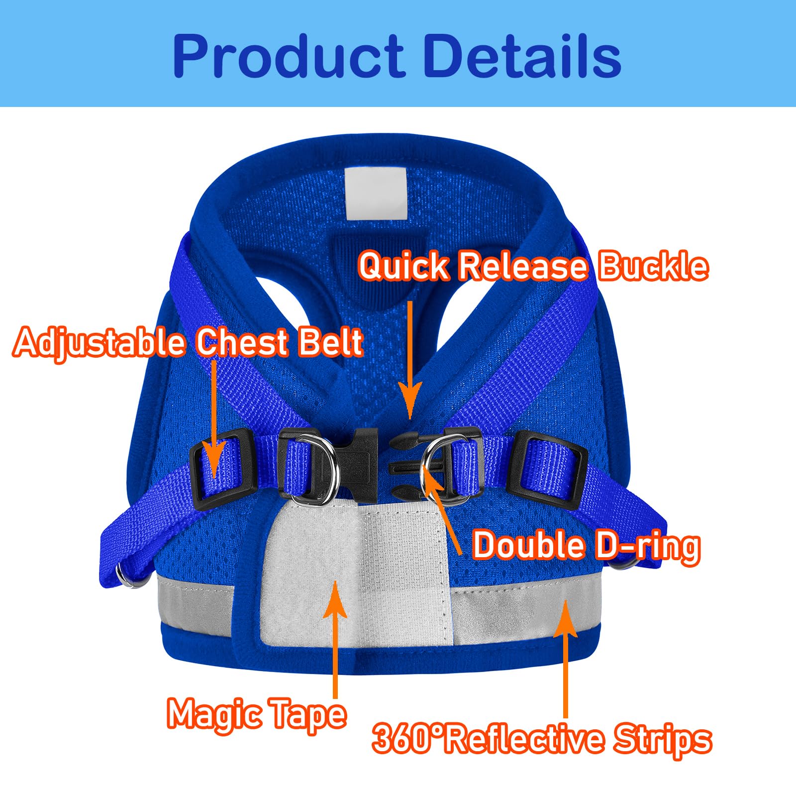 Cat Harnesses And Puppy Harness With Leashes Set, Escape Proof Cat Harness, Adjustable Reflective Soft Mesh Vest Fit Puppy Kitte